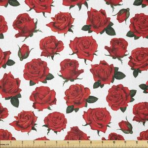 Ambesonne Roses Fabric by The Yard, Romantic Valentines Day Pattern with Realistic Flowers Image, Stretch Knit Fabric for Clothing Sewing and Arts Crafts, 1 Yard, Vermilion White(Vermilion White)