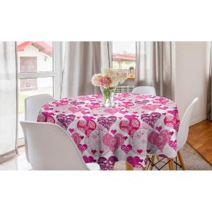 Ambesonne Round Hearts Tablecloth, 60″ Pink, Valentine’s Day(Hot Pink Purple Pink)
