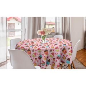 Ambesonne Round Hearts Tablecloth, 60″ Pink, Valentine’s Day(Pale Pink and Brown)