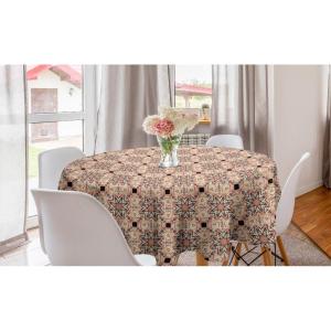 Ambesonne Round Hearts Tablecloth, 60″ Pink, Valentine’s Day(Peach Dark Brown Cream)