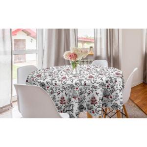 Ambesonne Round Hearts Tablecloth, 60″ Pink, Valentine’s Day(Vermilion and Charcoal Grey)