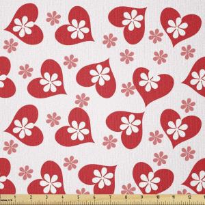 Ambesonne Valentines Fabric by The Yard, Romantic Feelings Illustration with Hearts and Flowers Valentines Day, Stretch Knit Fabric for Clothing Sewing and Arts Crafts, 1 Yard, Dark Coral White(Dark Coral White)