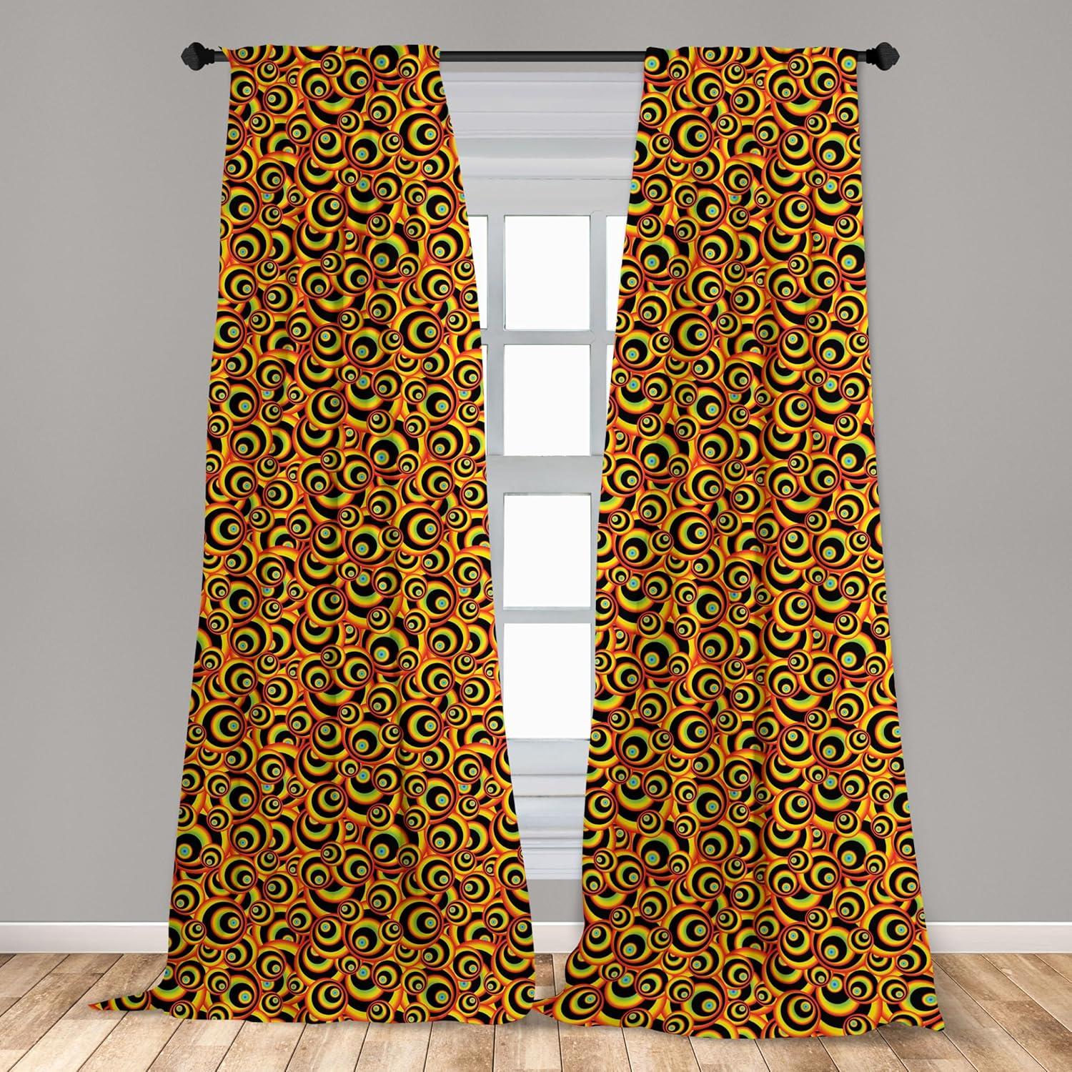 imageAmbesonne Abstract Curtains Spiral Round Colorful Disc Shaped Geometric Forms Hippie Style Bubbles Window Treatments 2 Panel Set for Living Room Bedroom Pair of 28 x 95 Yellow Brown