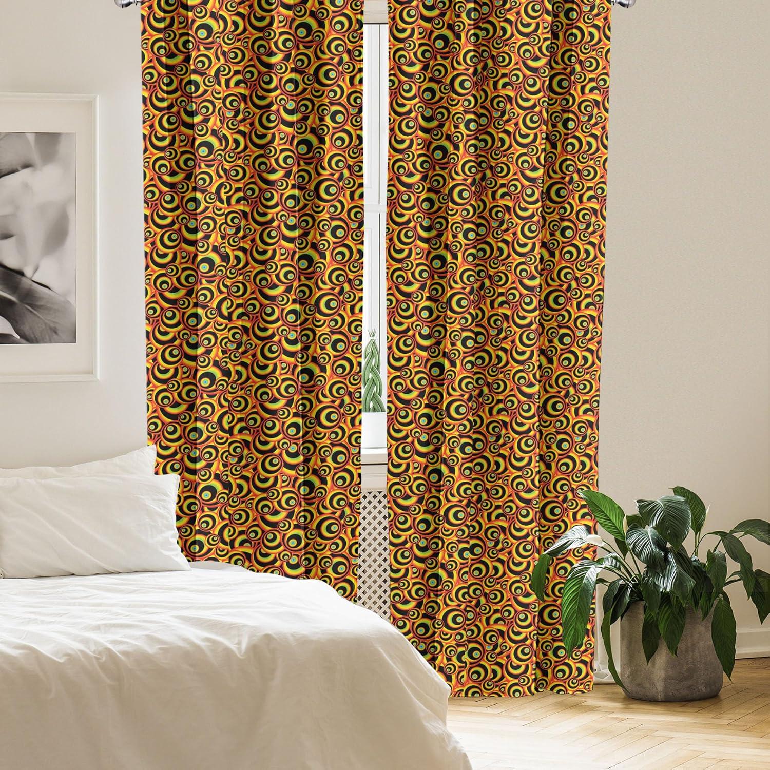 imageAmbesonne Abstract Curtains Spiral Round Colorful Disc Shaped Geometric Forms Hippie Style Bubbles Window Treatments 2 Panel Set for Living Room Bedroom Pair of 28 x 95 Yellow Brown