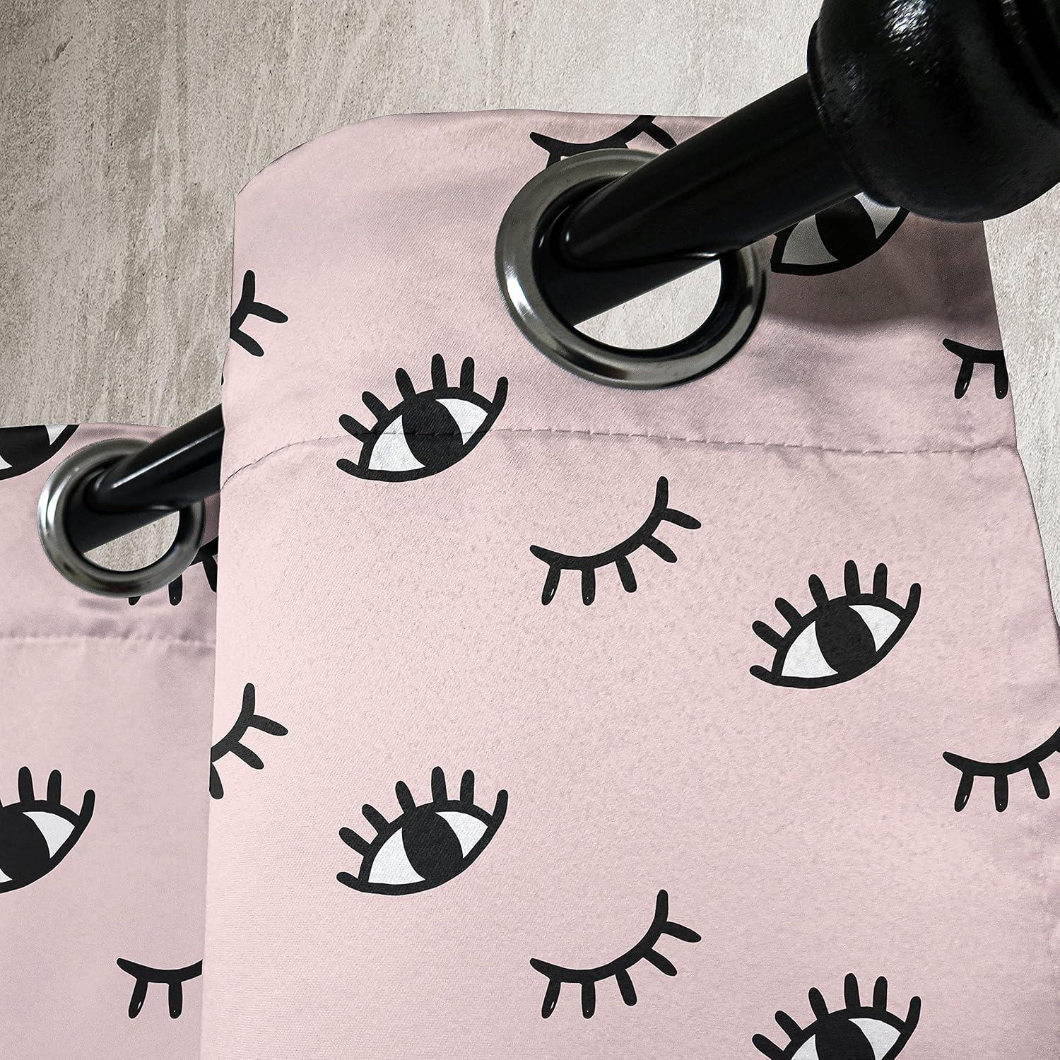 imageAmbesonne Eyelash Grommet Curtain Doodle Style Open and Closed Eyes Hand Drawn Sketch Abstract Design Decorative 2Panel Window Drapes for Bedroom Living Room 50 x 84 Rose Black White