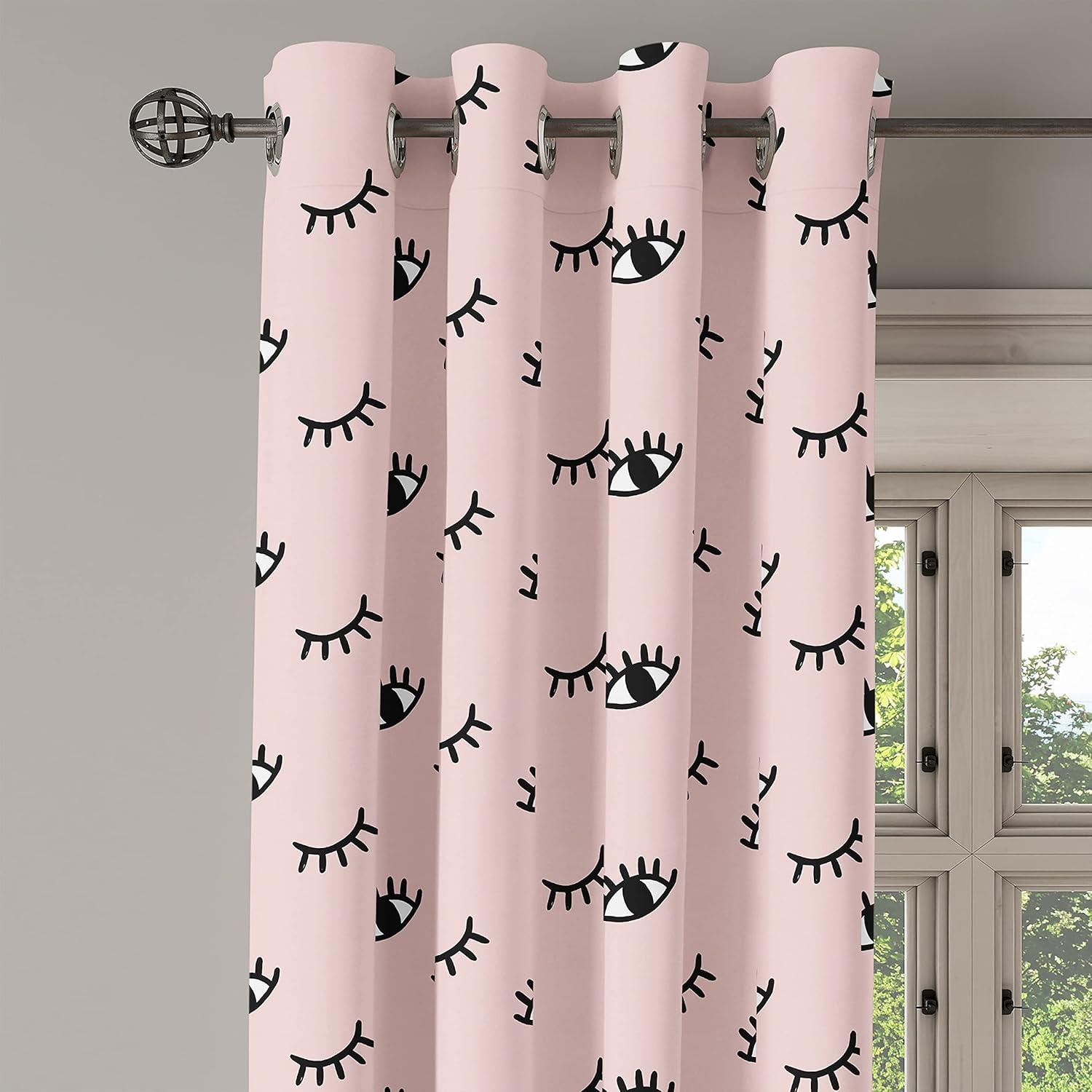 imageAmbesonne Eyelash Grommet Curtain Doodle Style Open and Closed Eyes Hand Drawn Sketch Abstract Design Decorative 2Panel Window Drapes for Bedroom Living Room 50 x 84 Rose Black White