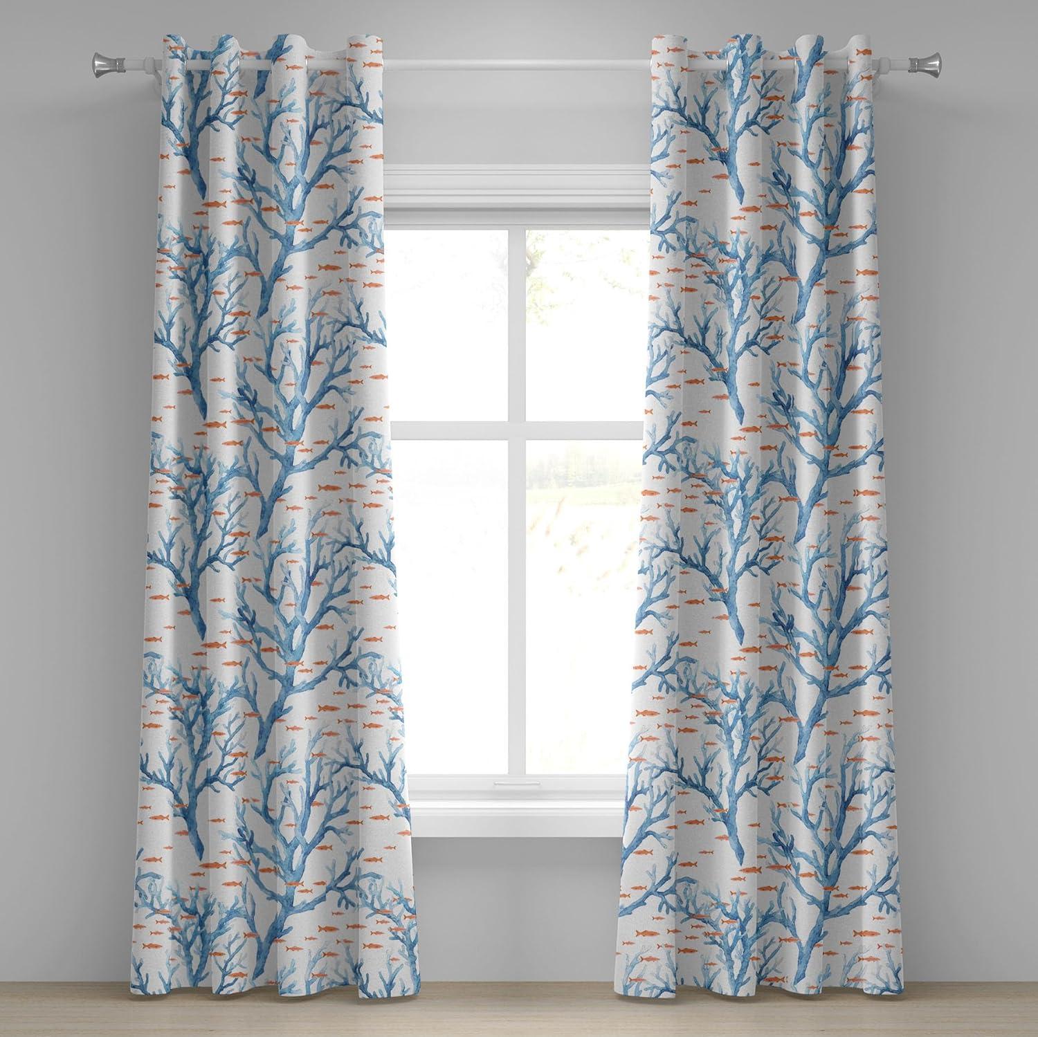 imageAmbesonne Floral Boho Grommet Curtain Simple Design Delicate Flower Silhouettes Neutral Colors Exotics Art Decorative 2Panel Window Drapes for Bedroom Living Room 50 x 108 Dark Indigo Pale BlueDark Turquoise Salmon