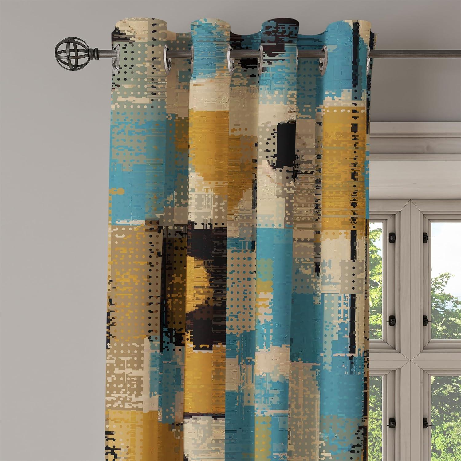 imageAmbesonne Floral Boho Grommet Curtain Simple Design Delicate Flower Silhouettes Neutral Colors Exotics Art Decorative 2Panel Window Drapes for Bedroom Living Room 50 x 108 Dark Indigo Pale BlueDark Yellow Sea Blue