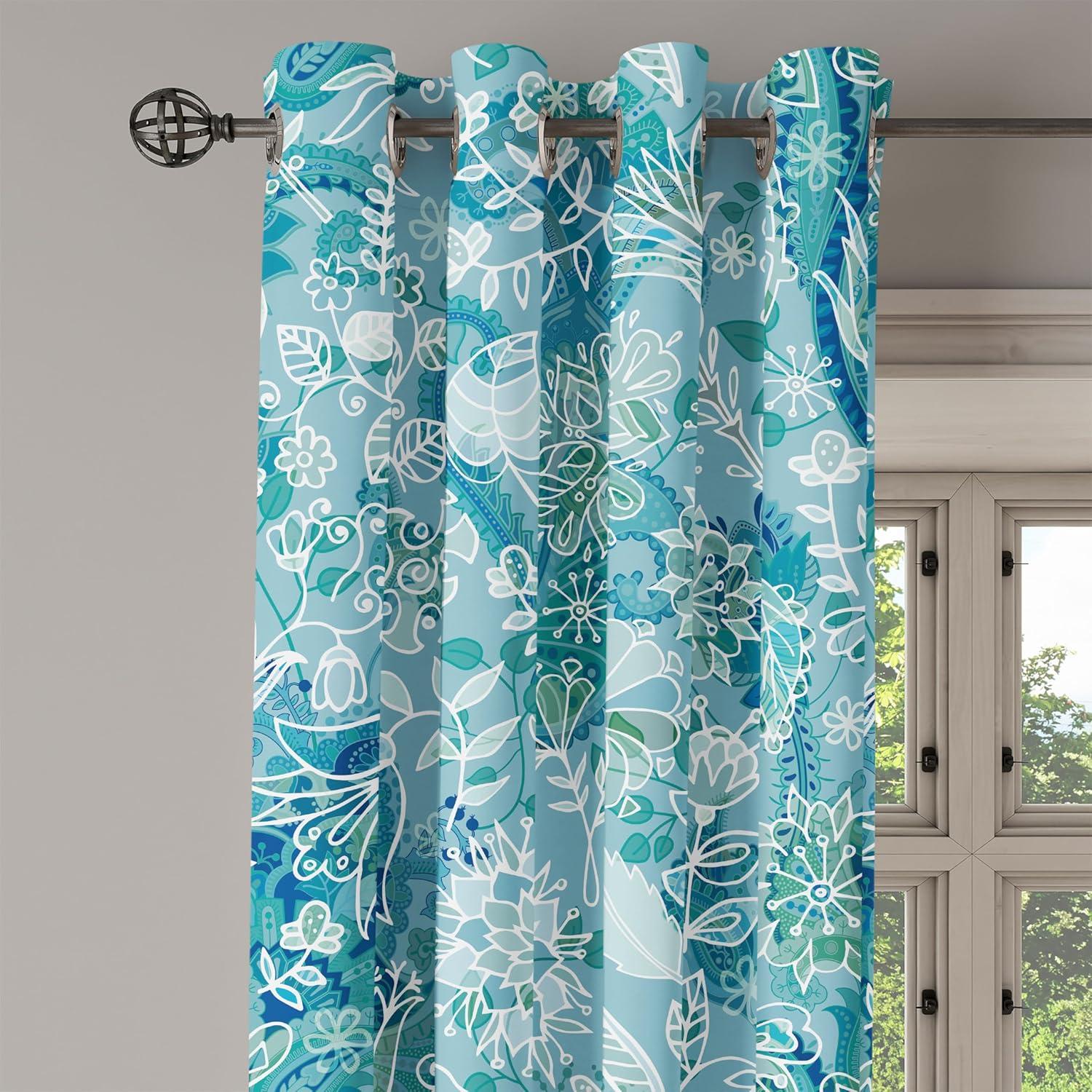 imageAmbesonne Floral Boho Grommet Curtain Simple Design Delicate Flower Silhouettes Neutral Colors Exotics Art Decorative 2Panel Window Drapes for Bedroom Living Room 50 x 108 Dark Indigo Pale BlueSeafoam Cadet Blue White