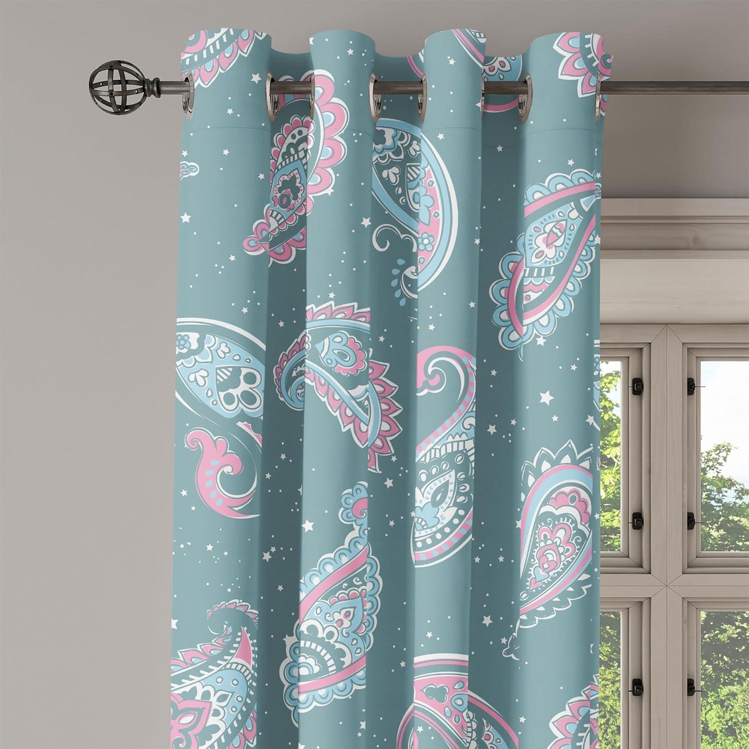 imageAmbesonne Floral Boho Grommet Curtain Simple Design Delicate Flower Silhouettes Neutral Colors Exotics Art Decorative 2Panel Window Drapes for Bedroom Living Room 50 x 108 Dark Indigo Pale BlueCadet Blue Pastel Pink