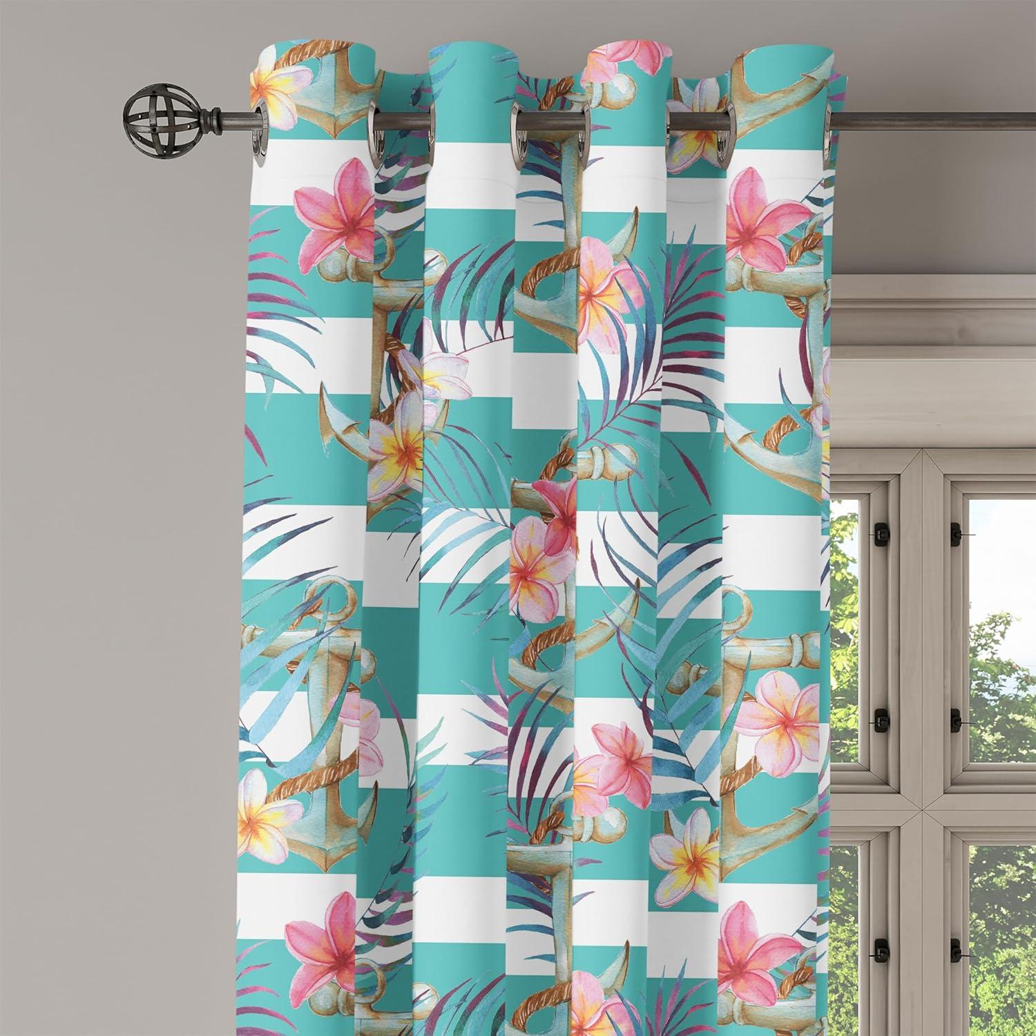 imageAmbesonne Floral Boho Grommet Curtain Simple Design Delicate Flower Silhouettes Neutral Colors Exotics Art Decorative 2Panel Window Drapes for Bedroom Living Room 50 x 108 Dark Indigo Pale BlueDark Seafoam Pale Pink