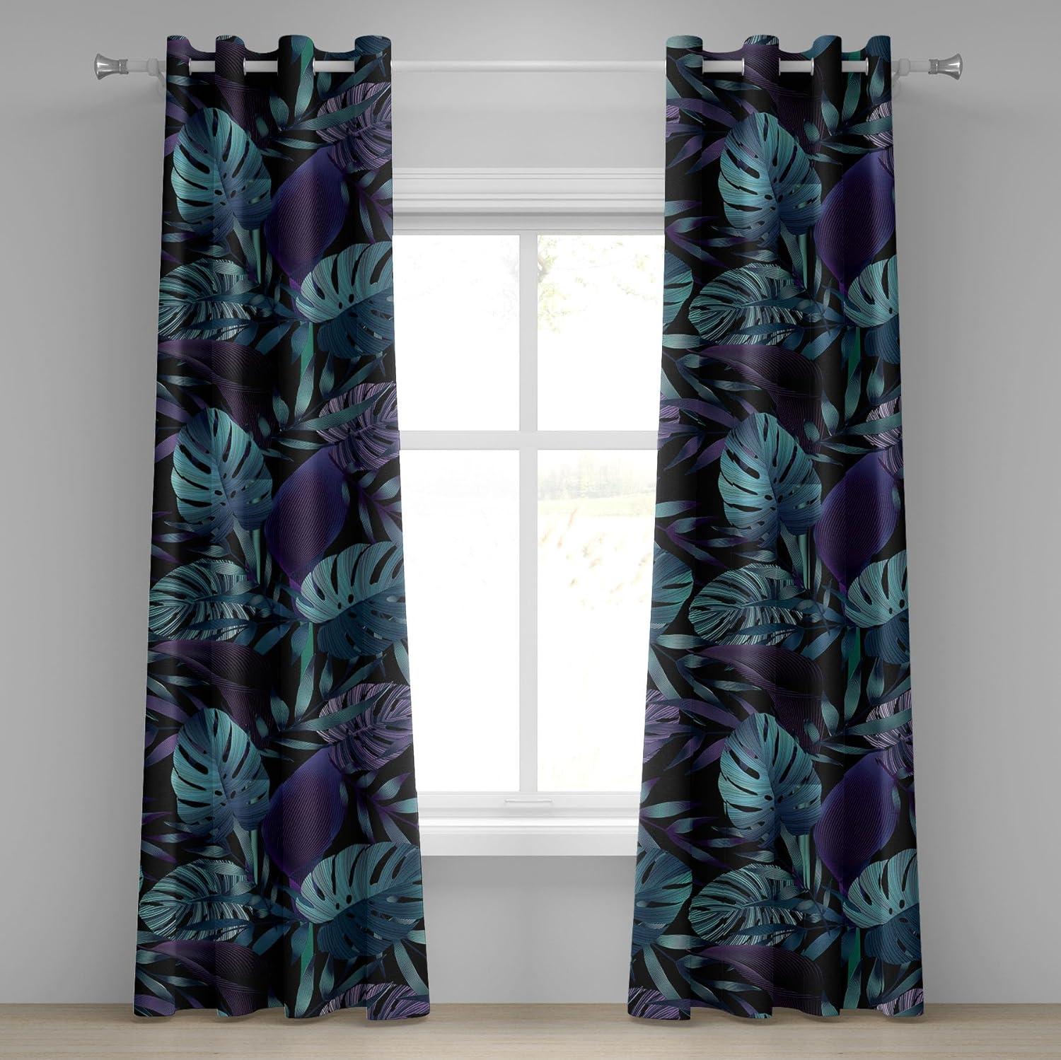 imageAmbesonne Floral Boho Grommet Curtain Simple Design Delicate Flower Silhouettes Neutral Colors Exotics Art Decorative 2Panel Window Drapes for Bedroom Living Room 50 x 108 Dark Indigo Pale BlueDark Purple Cadet Blue