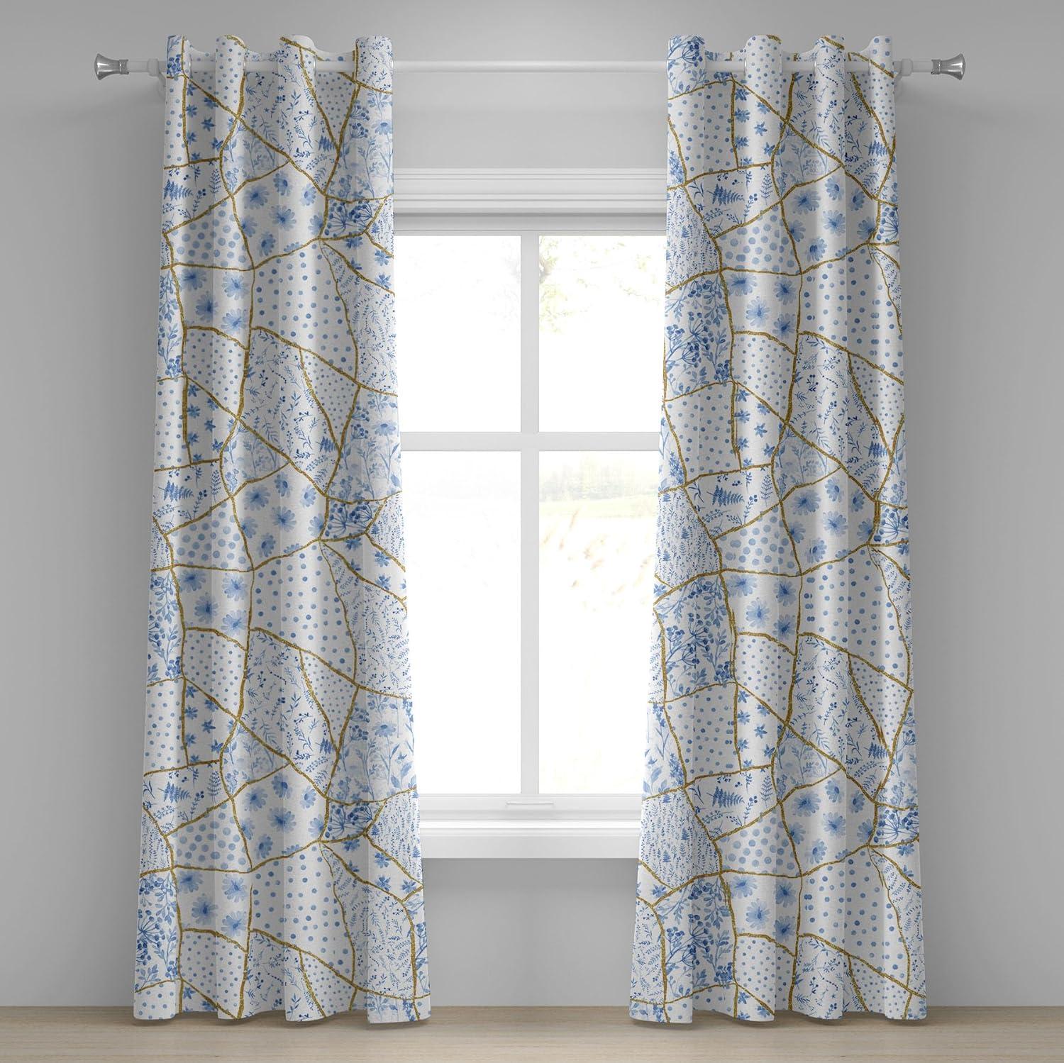 imageAmbesonne Floral Boho Grommet Curtain Simple Design Delicate Flower Silhouettes Neutral Colors Exotics Art Decorative 2Panel Window Drapes for Bedroom Living Room 50 x 108 Dark Indigo Pale BluePale Camel and Sky Blue