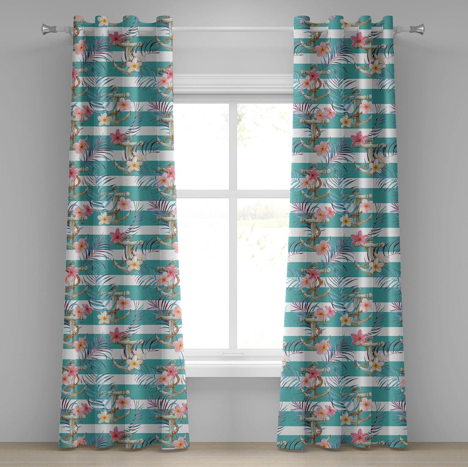 imageAmbesonne Floral Boho Grommet Curtain Simple Design Delicate Flower Silhouettes Neutral Colors Exotics Art Decorative 2Panel Window Drapes for Bedroom Living Room 50 x 108 Dark Indigo Pale BlueDark Seafoam Pale Pink