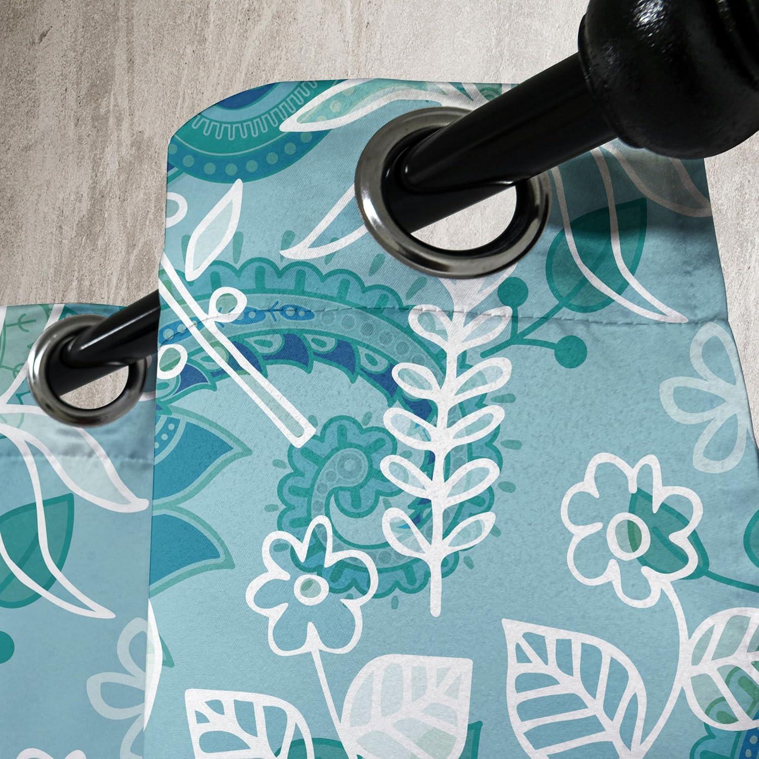 imageAmbesonne Floral Boho Grommet Curtain Simple Design Delicate Flower Silhouettes Neutral Colors Exotics Art Decorative 2Panel Window Drapes for Bedroom Living Room 50 x 108 Dark Indigo Pale BlueSeafoam Cadet Blue White