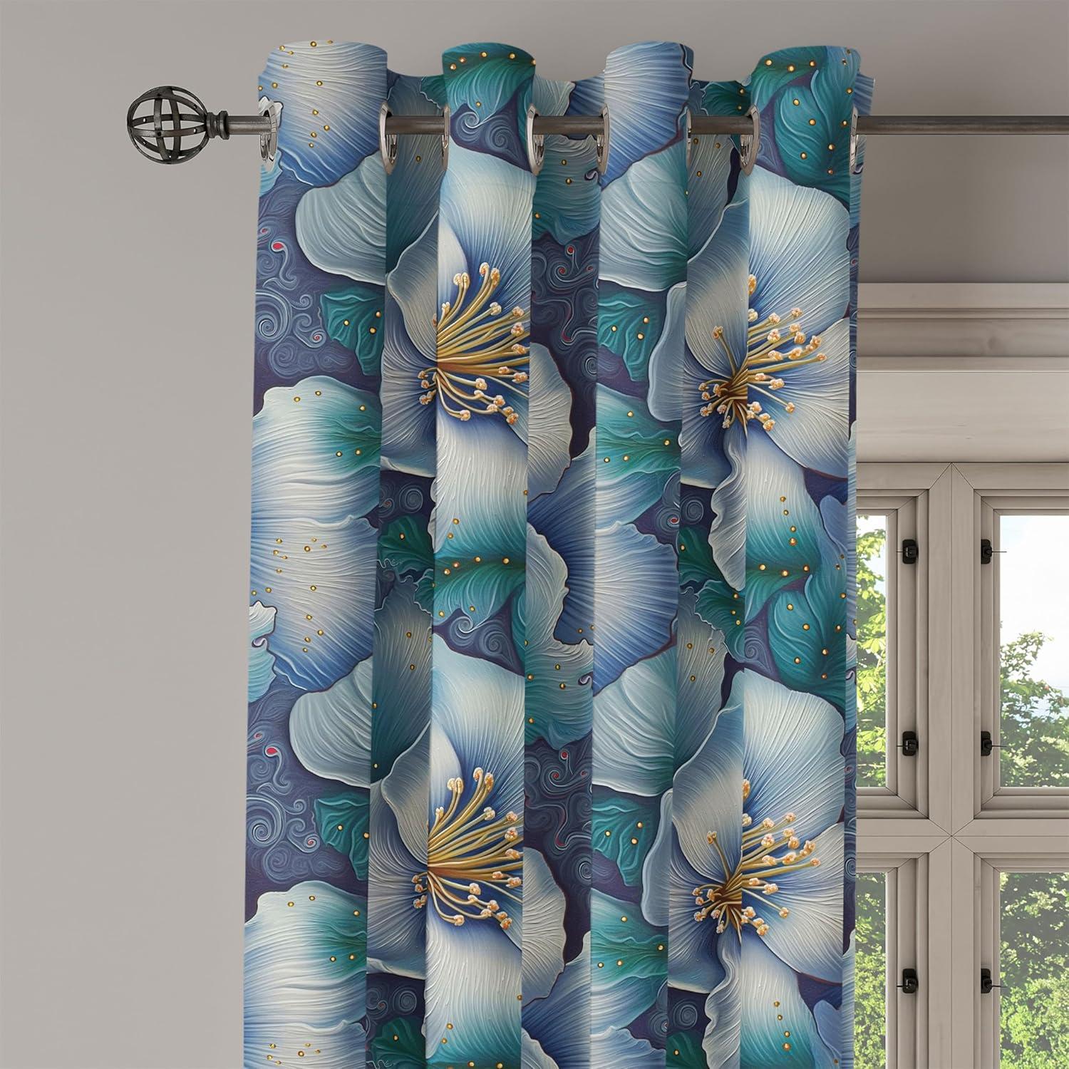 imageAmbesonne Floral Boho Grommet Curtain Simple Design Delicate Flower Silhouettes Neutral Colors Exotics Art Decorative 2Panel Window Drapes for Bedroom Living Room 50 x 108 Dark Indigo Pale BlueCeil Blue Teal Marigold