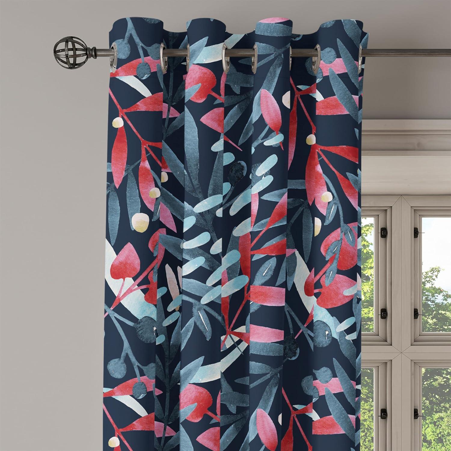 imageAmbesonne Floral Boho Grommet Curtain Simple Design Delicate Flower Silhouettes Neutral Colors Exotics Art Decorative 2Panel Window Drapes for Bedroom Living Room 50 x 108 Dark Indigo Pale BlueDark Coral Slate Blue