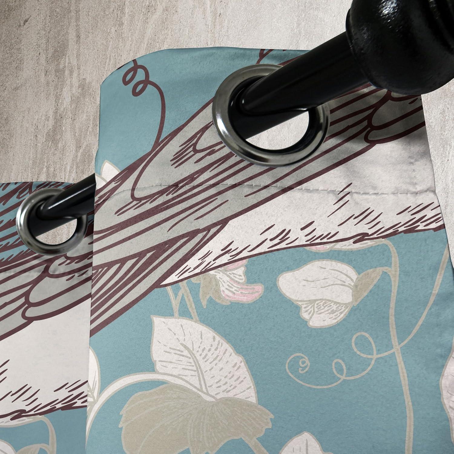 imageAmbesonne Floral Boho Grommet Curtain Simple Design Delicate Flower Silhouettes Neutral Colors Exotics Art Decorative 2Panel Window Drapes for Bedroom Living Room 50 x 108 Dark Indigo Pale BlueCadet Blue Eggshell