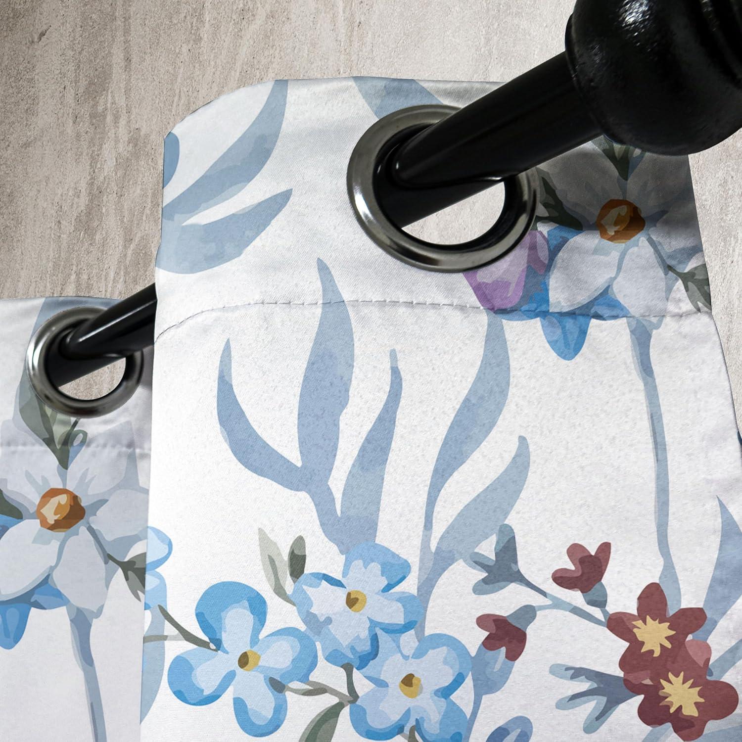 imageAmbesonne Floral Boho Grommet Curtain Simple Design Delicate Flower Silhouettes Neutral Colors Exotics Art Decorative 2Panel Window Drapes for Bedroom Living Room 50 x 108 Dark Indigo Pale BluePale Maroon and Sea Blue