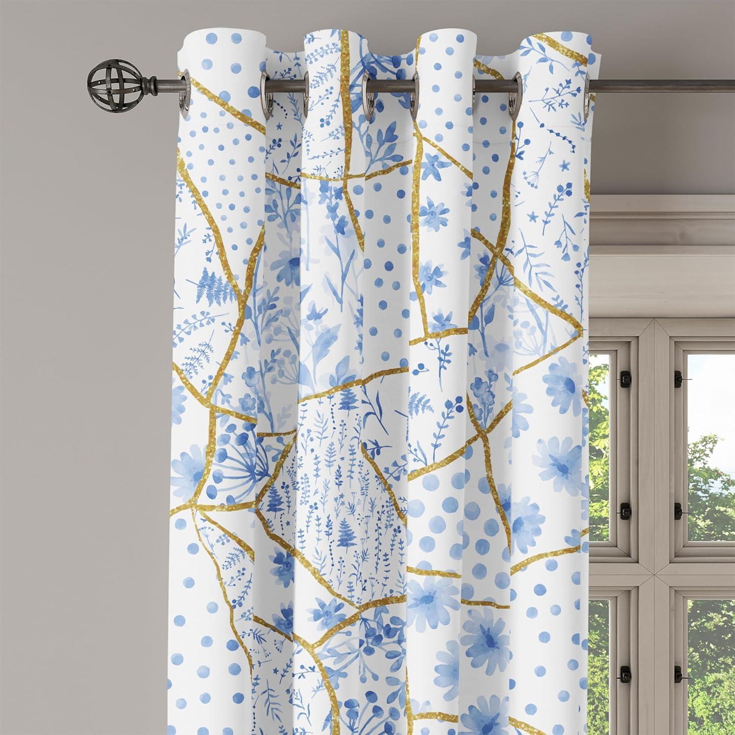 imageAmbesonne Floral Boho Grommet Curtain Simple Design Delicate Flower Silhouettes Neutral Colors Exotics Art Decorative 2Panel Window Drapes for Bedroom Living Room 50 x 108 Dark Indigo Pale BluePale Camel and Sky Blue