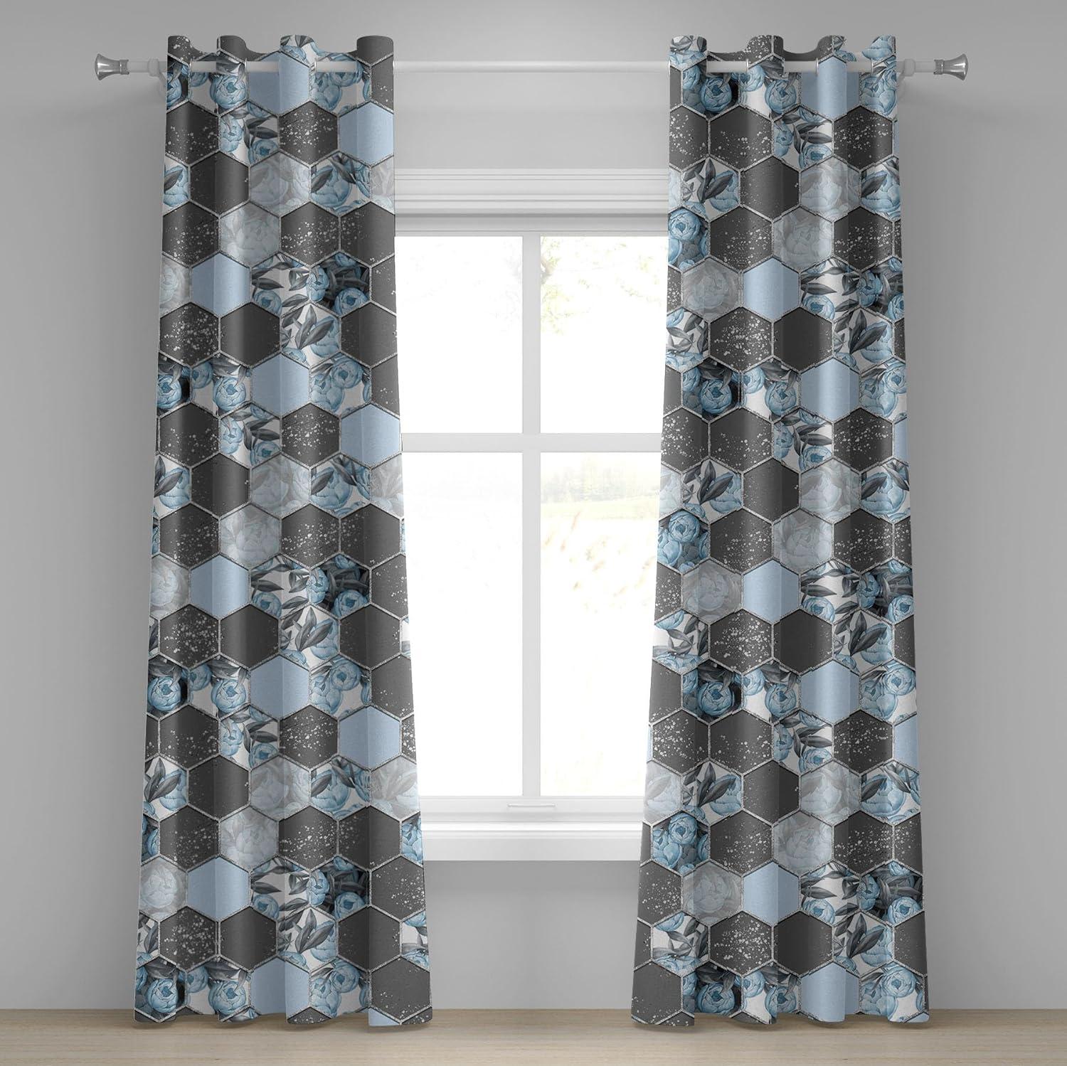 imageAmbesonne Floral Boho Grommet Curtain Simple Design Delicate Flower Silhouettes Neutral Colors Exotics Art Decorative 2Panel Window Drapes for Bedroom Living Room 50 x 108 Dark Indigo Pale BluePale Azure Blue Taupe