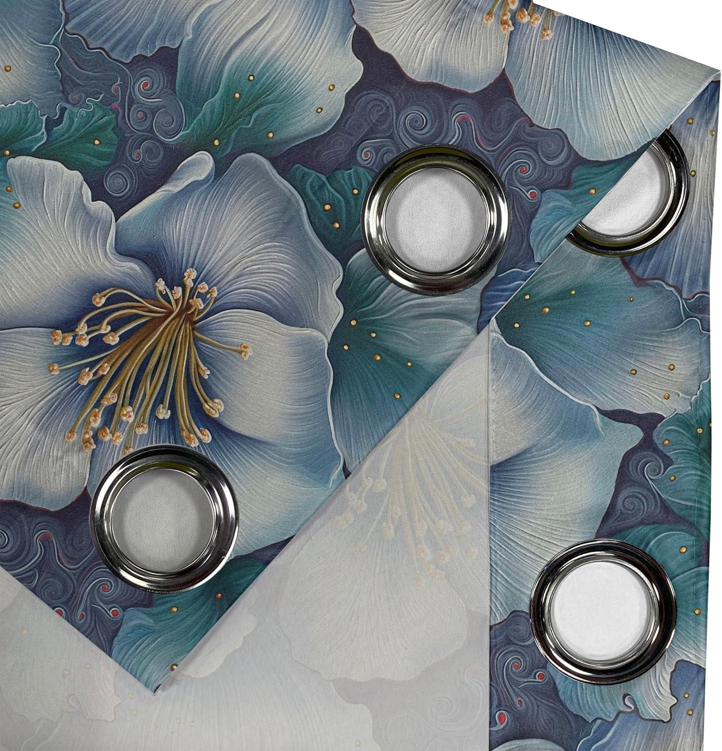 imageAmbesonne Floral Boho Grommet Curtain Simple Design Delicate Flower Silhouettes Neutral Colors Exotics Art Decorative 2Panel Window Drapes for Bedroom Living Room 50 x 108 Dark Indigo Pale BlueCeil Blue Teal Marigold