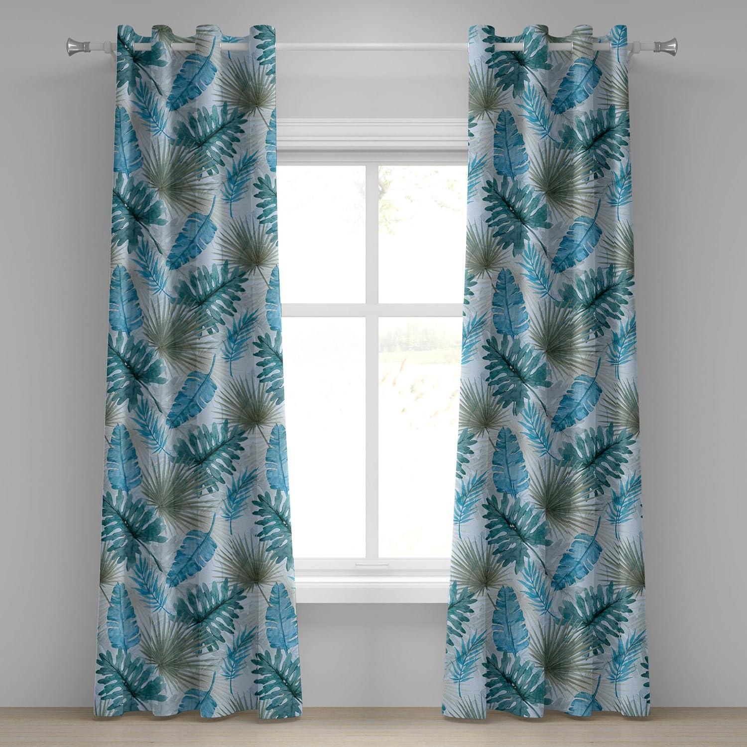 imageAmbesonne Floral Boho Grommet Curtain Simple Design Delicate Flower Silhouettes Neutral Colors Exotics Art Decorative 2Panel Window Drapes for Bedroom Living Room 50 x 108 Dark Indigo Pale BlueBlue Grey Reseda Green