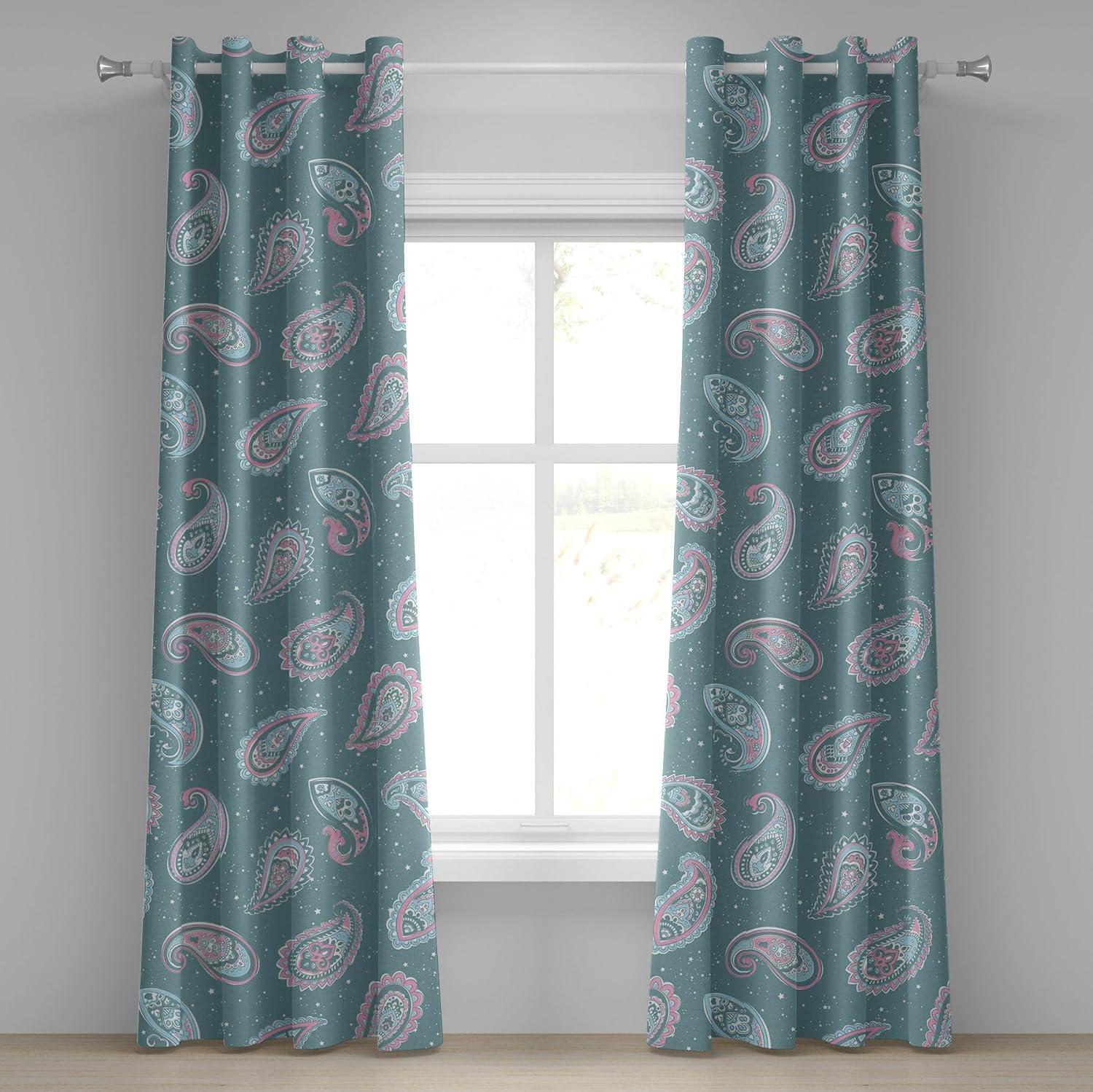 imageAmbesonne Floral Boho Grommet Curtain Simple Design Delicate Flower Silhouettes Neutral Colors Exotics Art Decorative 2Panel Window Drapes for Bedroom Living Room 50 x 108 Dark Indigo Pale BlueCadet Blue Pastel Pink