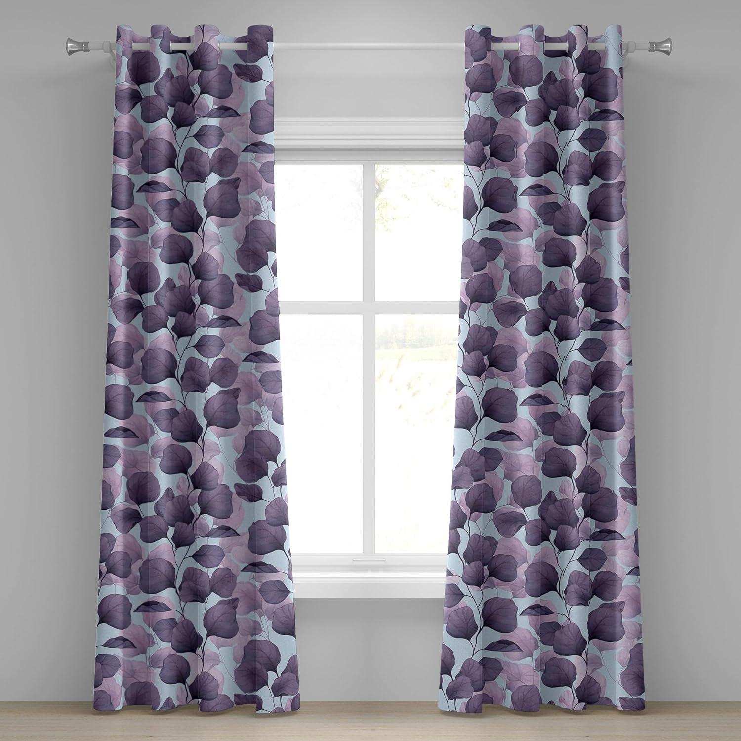 imageAmbesonne Floral Boho Grommet Curtain Simple Design Delicate Flower Silhouettes Neutral Colors Exotics Art Decorative 2Panel Window Drapes for Bedroom Living Room 50 x 108 Dark Indigo Pale BlueLilac Pale Eggplant