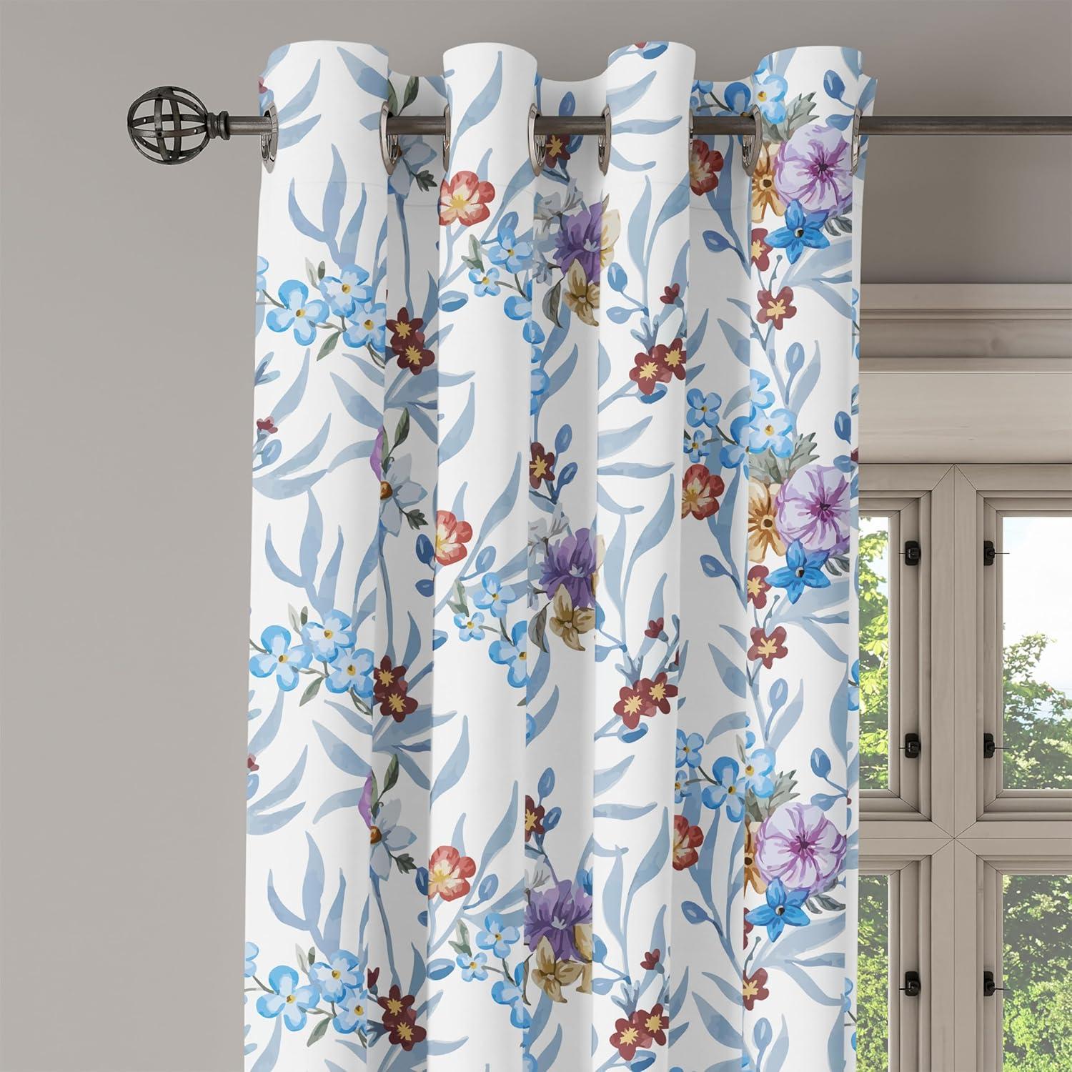 imageAmbesonne Floral Boho Grommet Curtain Simple Design Delicate Flower Silhouettes Neutral Colors Exotics Art Decorative 2Panel Window Drapes for Bedroom Living Room 50 x 108 Dark Indigo Pale BluePale Maroon and Sea Blue