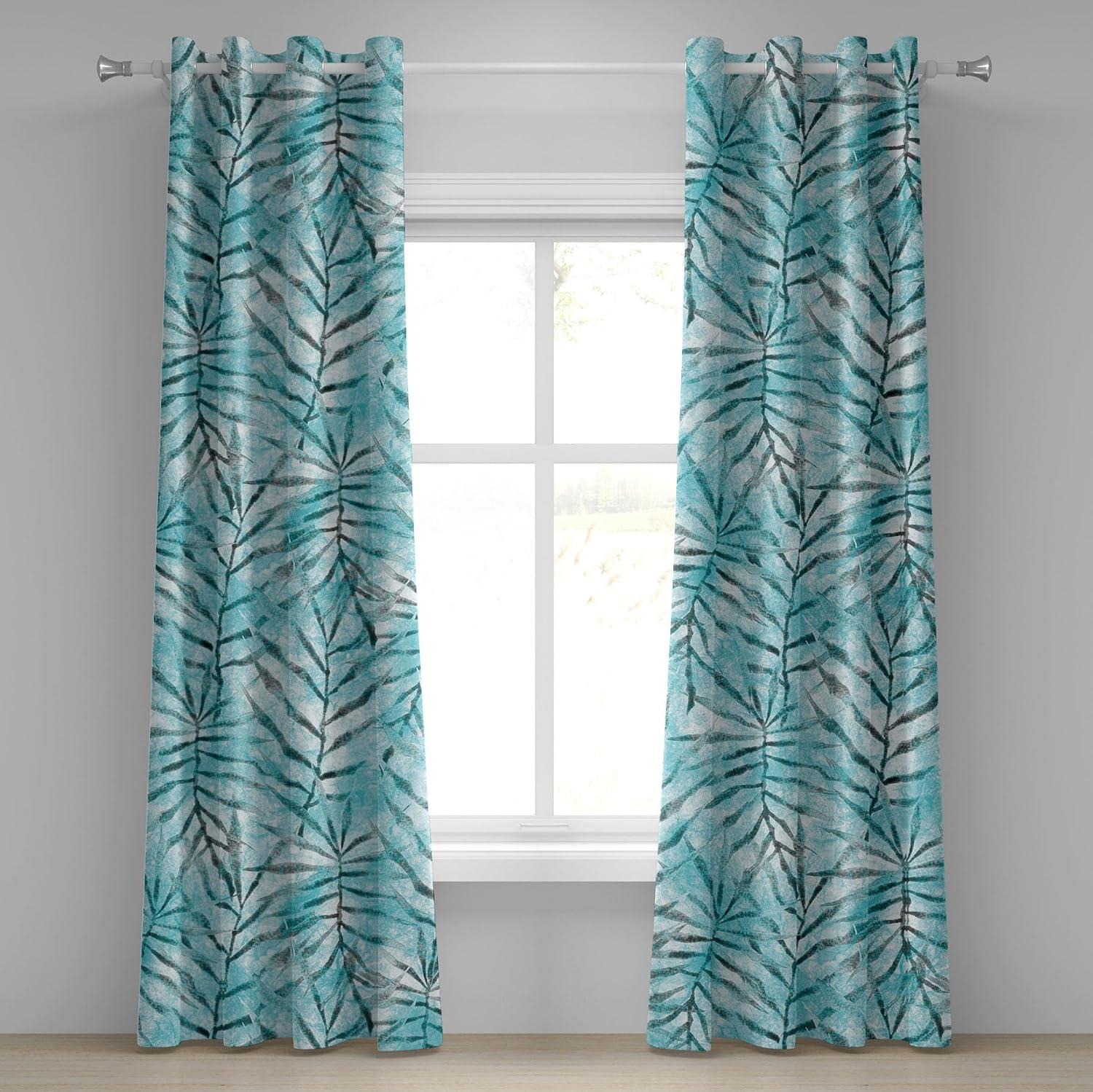 imageAmbesonne Floral Boho Grommet Curtain Simple Design Delicate Flower Silhouettes Neutral Colors Exotics Art Decorative 2Panel Window Drapes for Bedroom Living Room 50 x 108 Dark Indigo Pale BlueDeep Sky Blue and Pale Teal