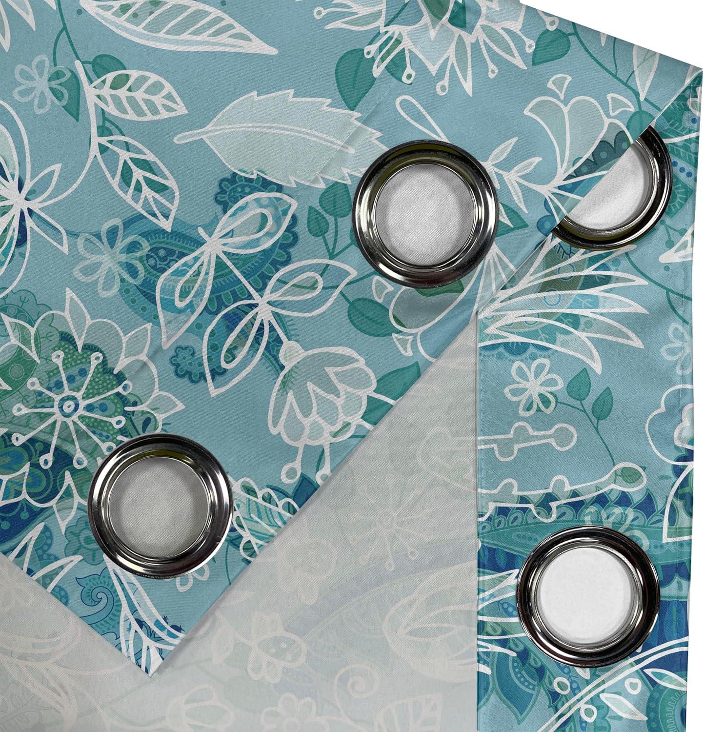 imageAmbesonne Floral Boho Grommet Curtain Simple Design Delicate Flower Silhouettes Neutral Colors Exotics Art Decorative 2Panel Window Drapes for Bedroom Living Room 50 x 108 Dark Indigo Pale BlueSeafoam Cadet Blue White