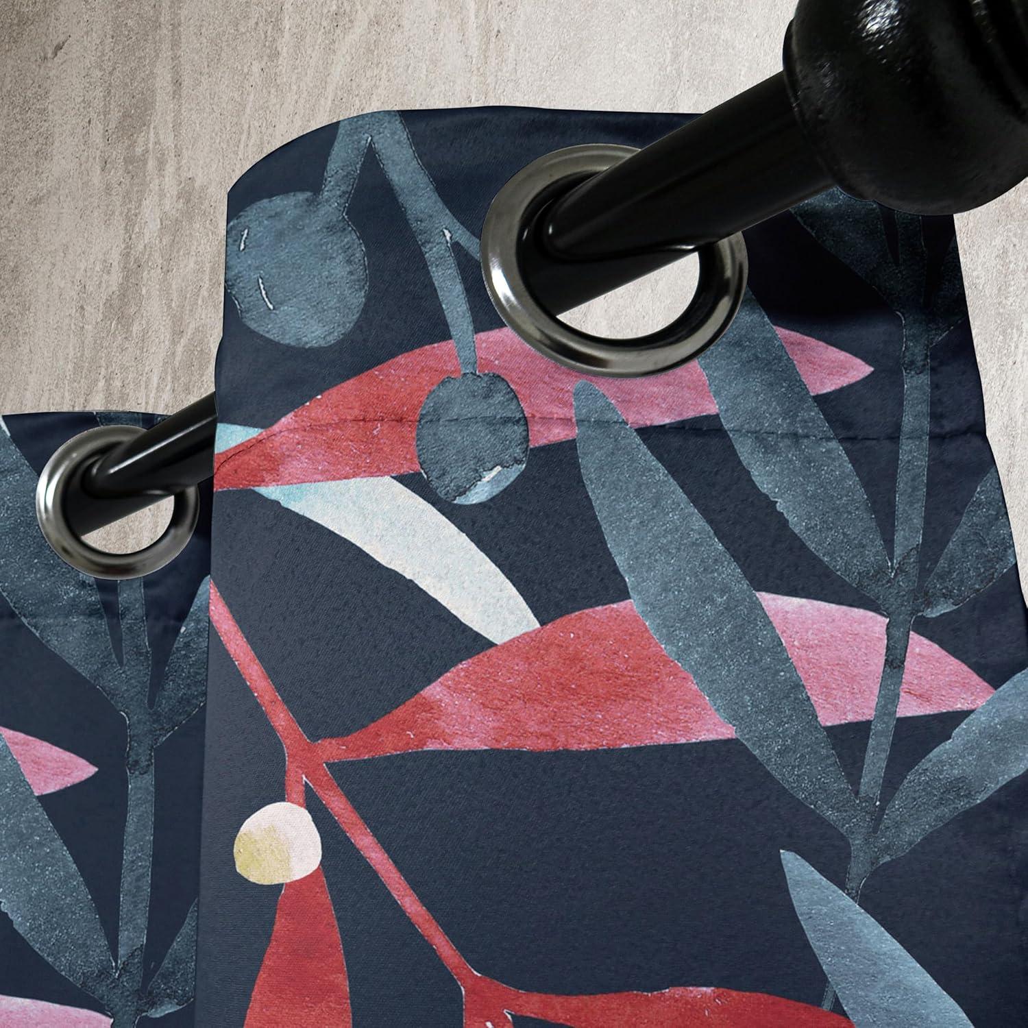 imageAmbesonne Floral Boho Grommet Curtain Simple Design Delicate Flower Silhouettes Neutral Colors Exotics Art Decorative 2Panel Window Drapes for Bedroom Living Room 50 x 108 Dark Indigo Pale BlueDark Coral Slate Blue