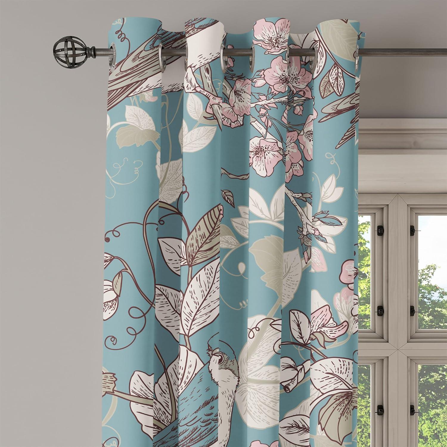 imageAmbesonne Floral Boho Grommet Curtain Simple Design Delicate Flower Silhouettes Neutral Colors Exotics Art Decorative 2Panel Window Drapes for Bedroom Living Room 50 x 108 Dark Indigo Pale BlueCadet Blue Eggshell