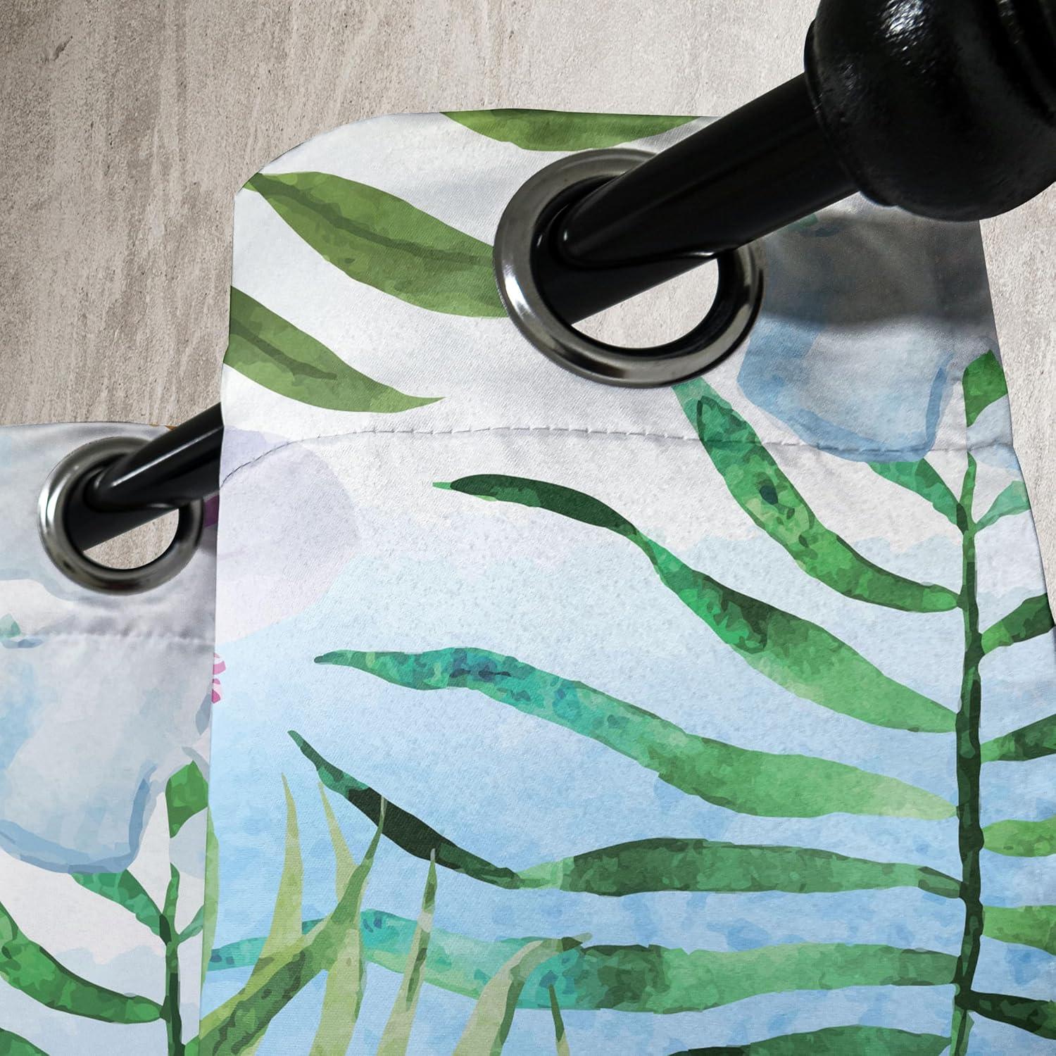 imageAmbesonne Floral Boho Grommet Curtain Simple Design Delicate Flower Silhouettes Neutral Colors Exotics Art Decorative 2Panel Window Drapes for Bedroom Living Room 50 x 108 Dark Indigo Pale BluePale Purple and Fern Green