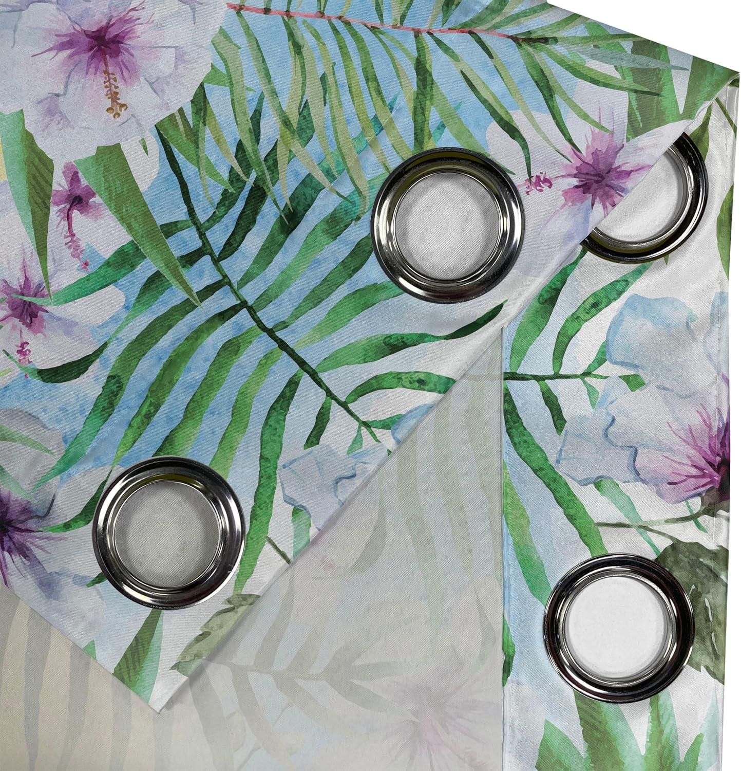 imageAmbesonne Floral Boho Grommet Curtain Simple Design Delicate Flower Silhouettes Neutral Colors Exotics Art Decorative 2Panel Window Drapes for Bedroom Living Room 50 x 108 Dark Indigo Pale BluePale Purple and Fern Green