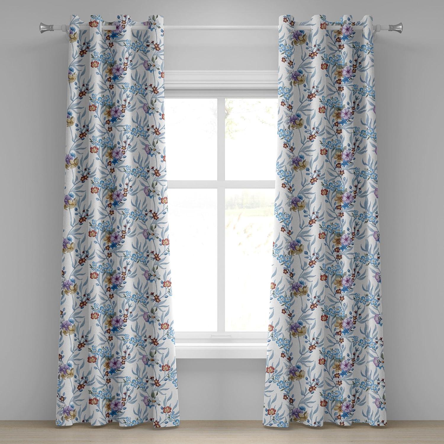 imageAmbesonne Floral Boho Grommet Curtain Simple Design Delicate Flower Silhouettes Neutral Colors Exotics Art Decorative 2Panel Window Drapes for Bedroom Living Room 50 x 108 Dark Indigo Pale BluePale Maroon and Sea Blue