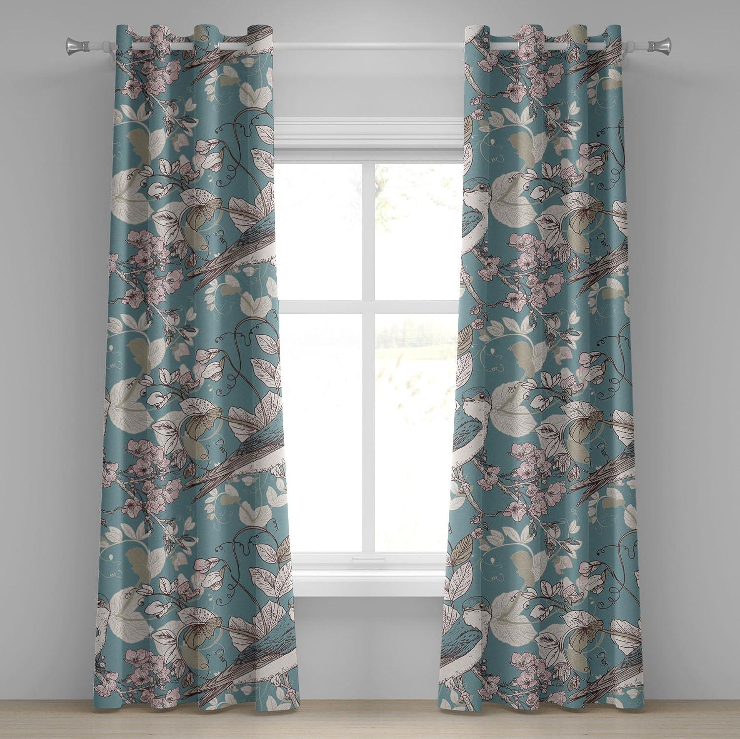 imageAmbesonne Floral Boho Grommet Curtain Simple Design Delicate Flower Silhouettes Neutral Colors Exotics Art Decorative 2Panel Window Drapes for Bedroom Living Room 50 x 108 Dark Indigo Pale BlueCadet Blue Eggshell