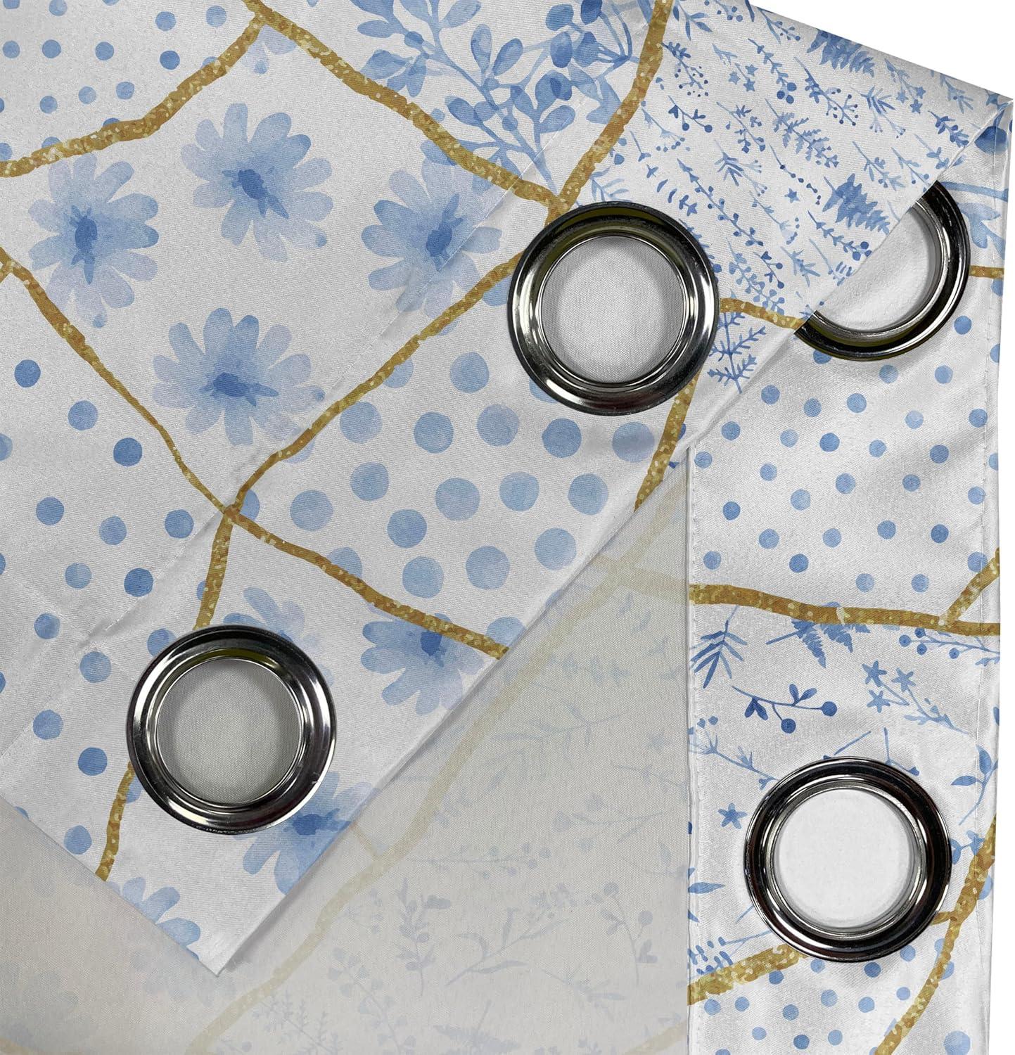 imageAmbesonne Floral Boho Grommet Curtain Simple Design Delicate Flower Silhouettes Neutral Colors Exotics Art Decorative 2Panel Window Drapes for Bedroom Living Room 50 x 108 Dark Indigo Pale BluePale Camel and Sky Blue