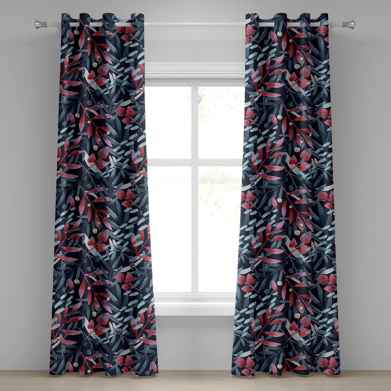 imageAmbesonne Floral Boho Grommet Curtain Simple Design Delicate Flower Silhouettes Neutral Colors Exotics Art Decorative 2Panel Window Drapes for Bedroom Living Room 50 x 108 Dark Indigo Pale BlueDark Coral Slate Blue