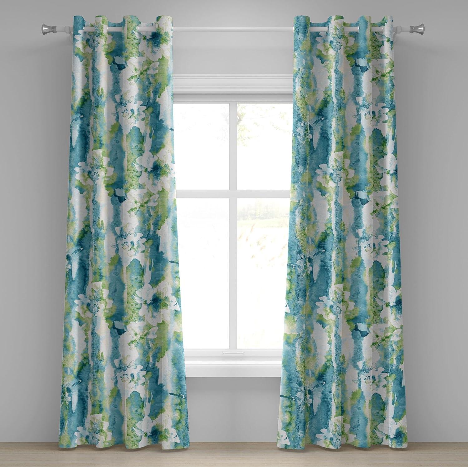 imageAmbesonne Floral Boho Grommet Curtain Simple Design Delicate Flower Silhouettes Neutral Colors Exotics Art Decorative 2Panel Window Drapes for Bedroom Living Room 50 x 108 Dark Indigo Pale BlueDark Teal and Almond Green