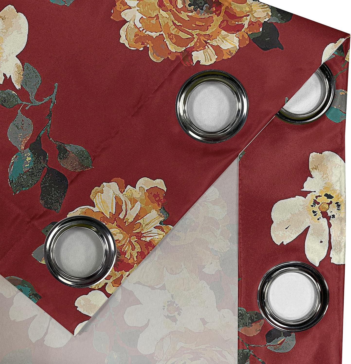 imageAmbesonne Floral Grommet Curtain Retro Blooming Botanical Pattern with Wild Roses and Leaves in Watercolor Decorative Single Panel Drapes for Bedroom Living Room 50 x 96 Ruby Amber Grey Teal