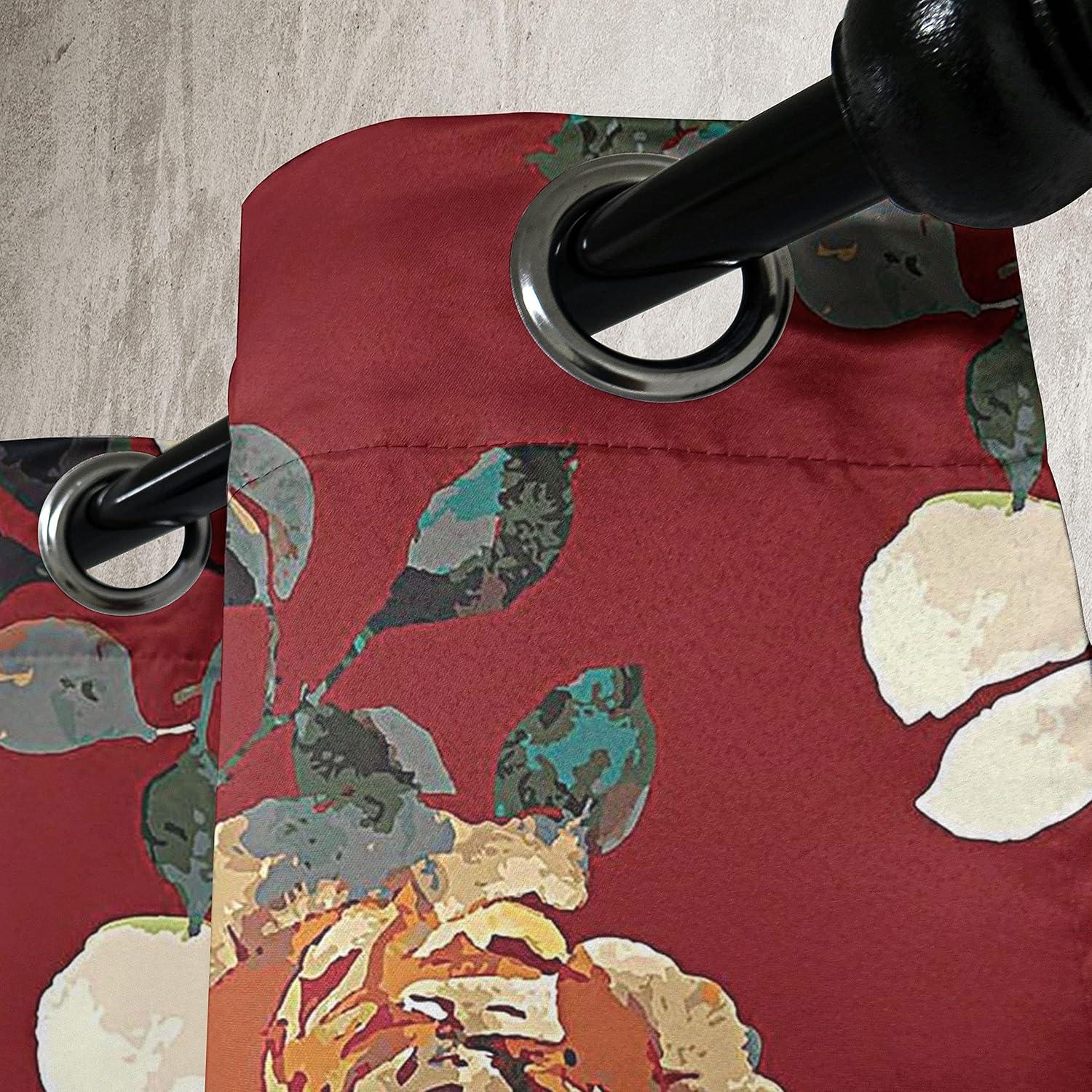 imageAmbesonne Floral Grommet Curtain Retro Blooming Botanical Pattern with Wild Roses and Leaves in Watercolor Decorative Single Panel Drapes for Bedroom Living Room 50 x 96 Ruby Amber Grey Teal