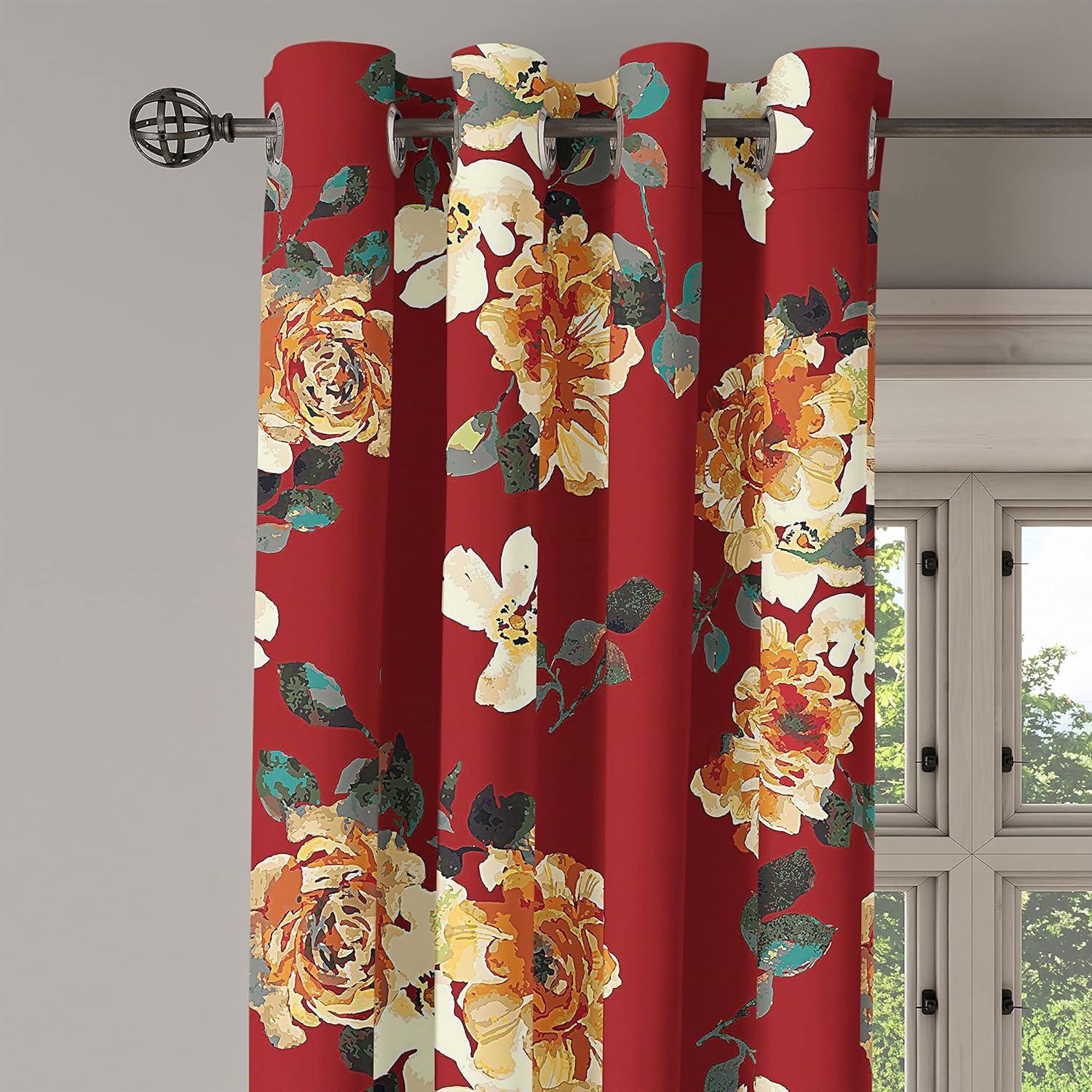 imageAmbesonne Floral Grommet Curtain Retro Blooming Botanical Pattern with Wild Roses and Leaves in Watercolor Decorative Single Panel Drapes for Bedroom Living Room 50 x 96 Ruby Amber Grey Teal