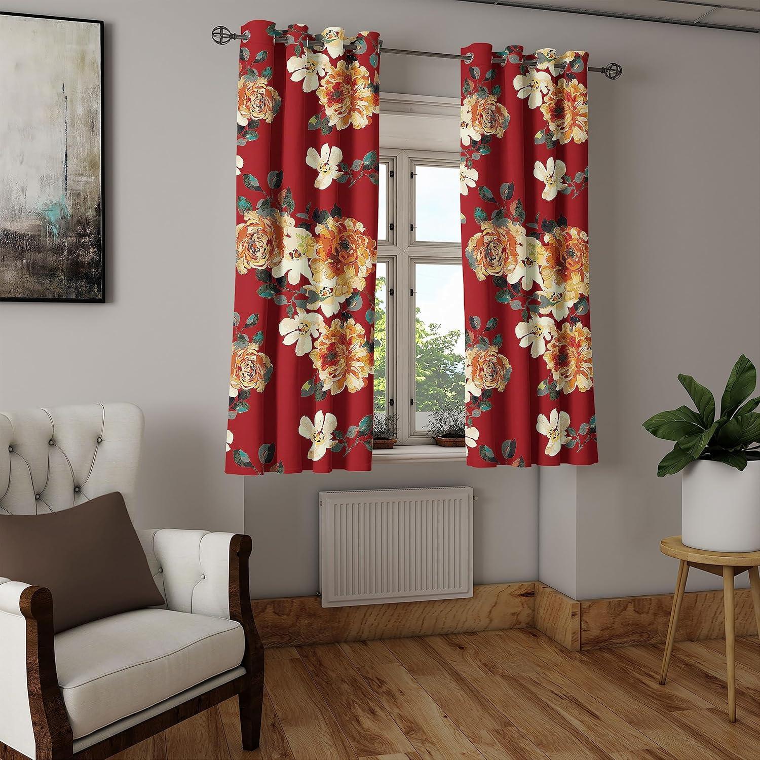 imageAmbesonne Floral Grommet Curtain Retro Blooming Botanical Pattern with Wild Roses and Leaves in Watercolor Decorative Single Panel Drapes for Bedroom Living Room 50 x 96 Ruby Amber Grey Teal