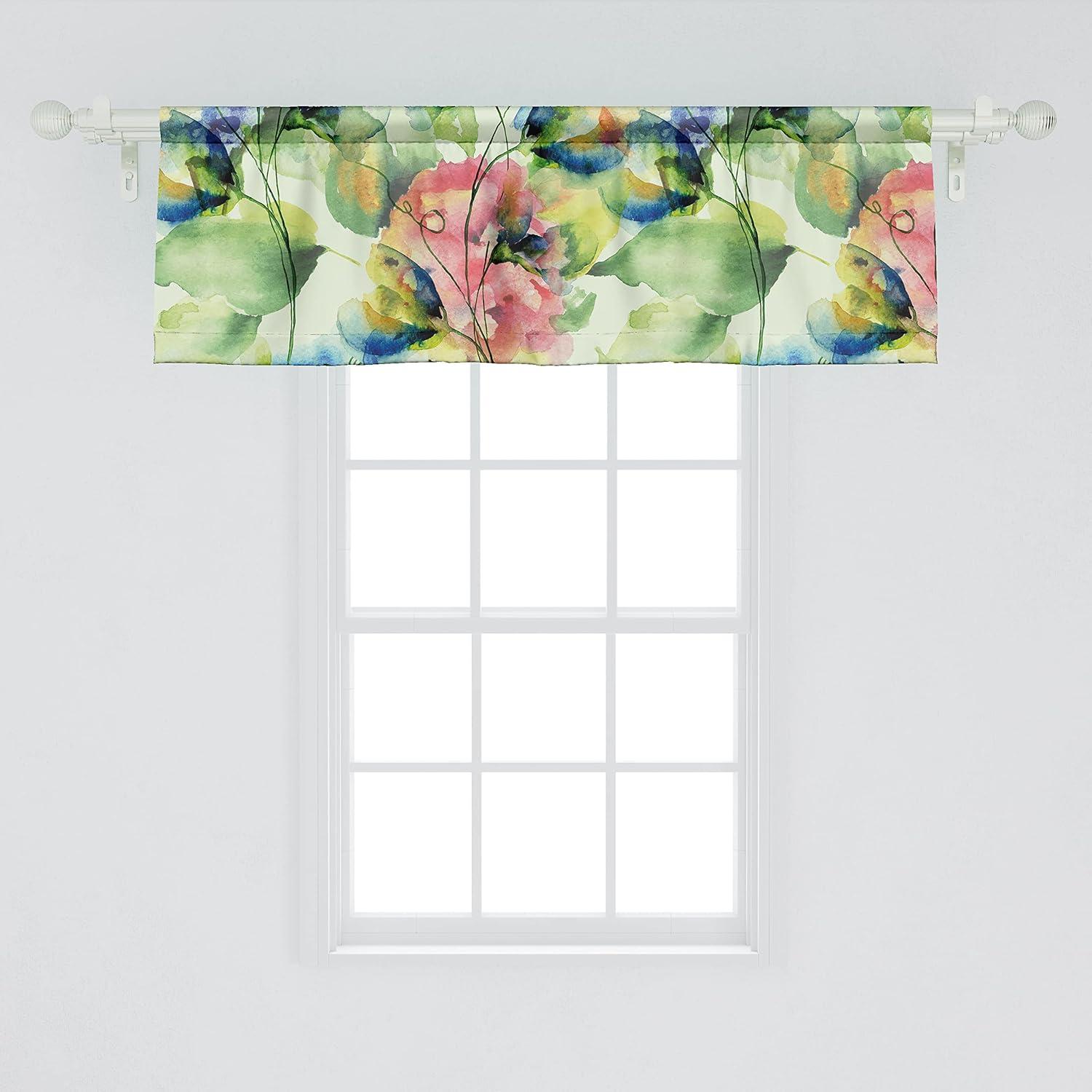 imageAmbesonne Garden Scene Window Valance Neutral Traditional Roses and Floral Pattern Boho Romance Print Curtain Valance for Kitchen Bedroom Decor with Rod Pocket 54 X 18 Cream White Dark SepiaPastel Green Lavender