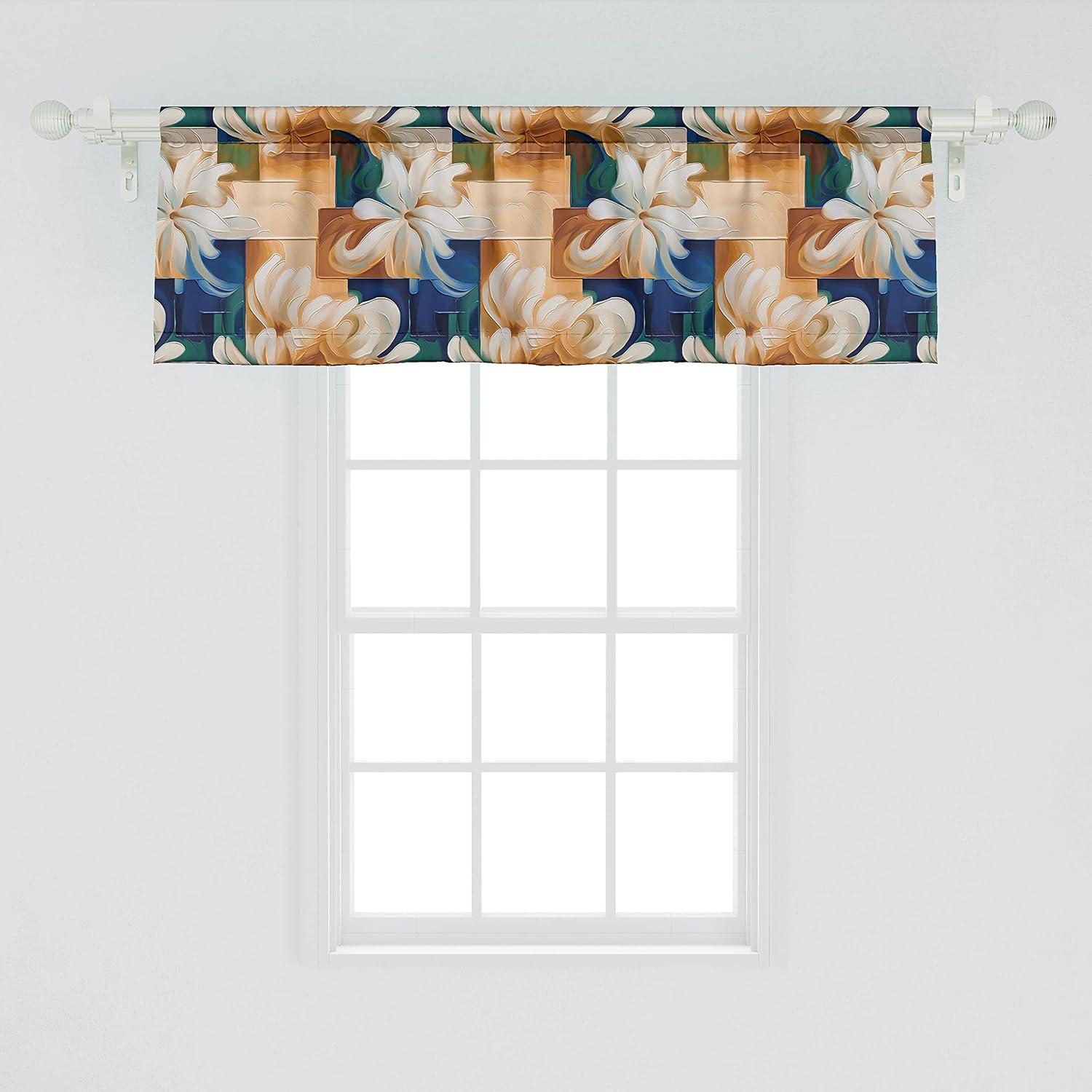 imageAmbesonne Garden Scene Window Valance Neutral Traditional Roses and Floral Pattern Boho Romance Print Curtain Valance for Kitchen Bedroom Decor with Rod Pocket 54 X 18 Cream White Dark SepiaPeach Amber Teal