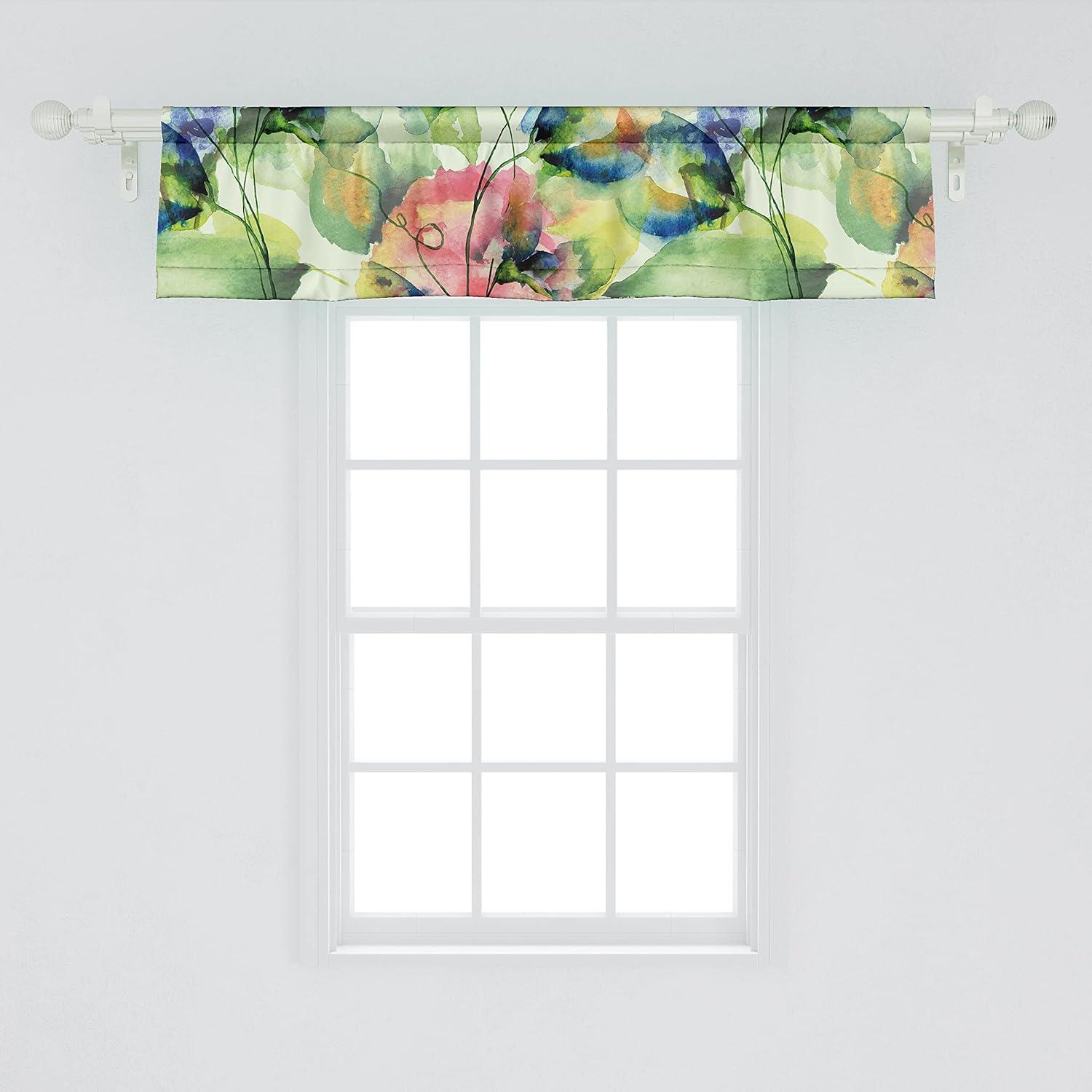 imageAmbesonne Garden Scene Window Valance Neutral Traditional Roses and Floral Pattern Boho Romance Print Curtain Valance for Kitchen Bedroom Decor with Rod Pocket 54 X 18 Cream White Dark SepiaPastel Green Lavender