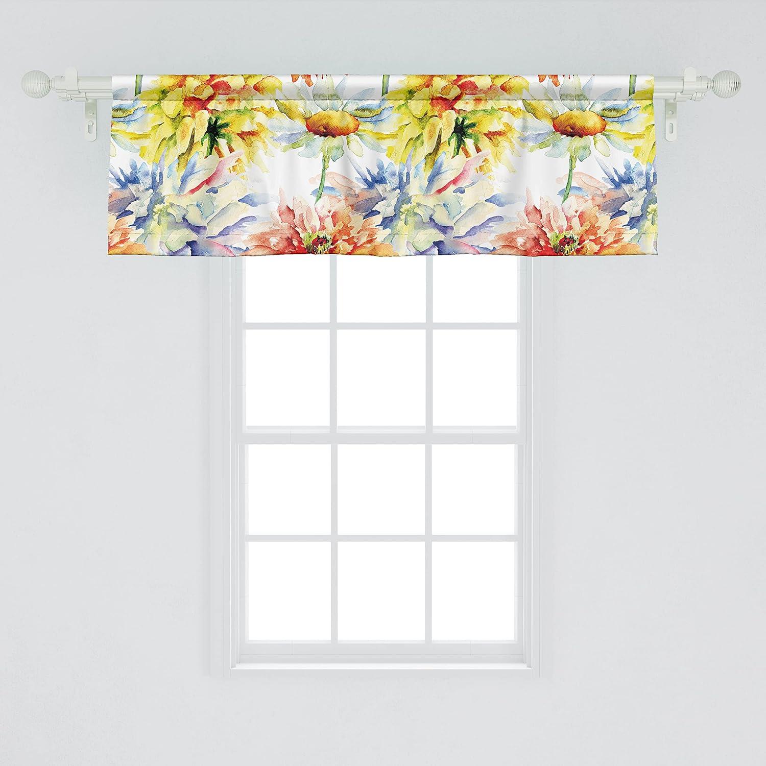 imageAmbesonne Garden Scene Window Valance Neutral Traditional Roses and Floral Pattern Boho Romance Print Curtain Valance for Kitchen Bedroom Decor with Rod Pocket 54 X 18 Cream White Dark SepiaVermilion Mustard and Green
