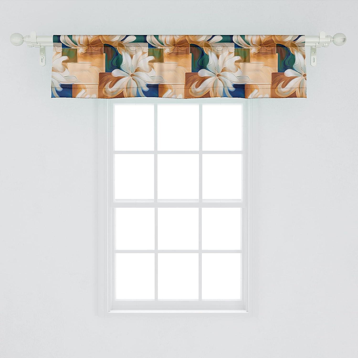 imageAmbesonne Garden Scene Window Valance Neutral Traditional Roses and Floral Pattern Boho Romance Print Curtain Valance for Kitchen Bedroom Decor with Rod Pocket 54 X 18 Cream White Dark SepiaPeach Amber Teal